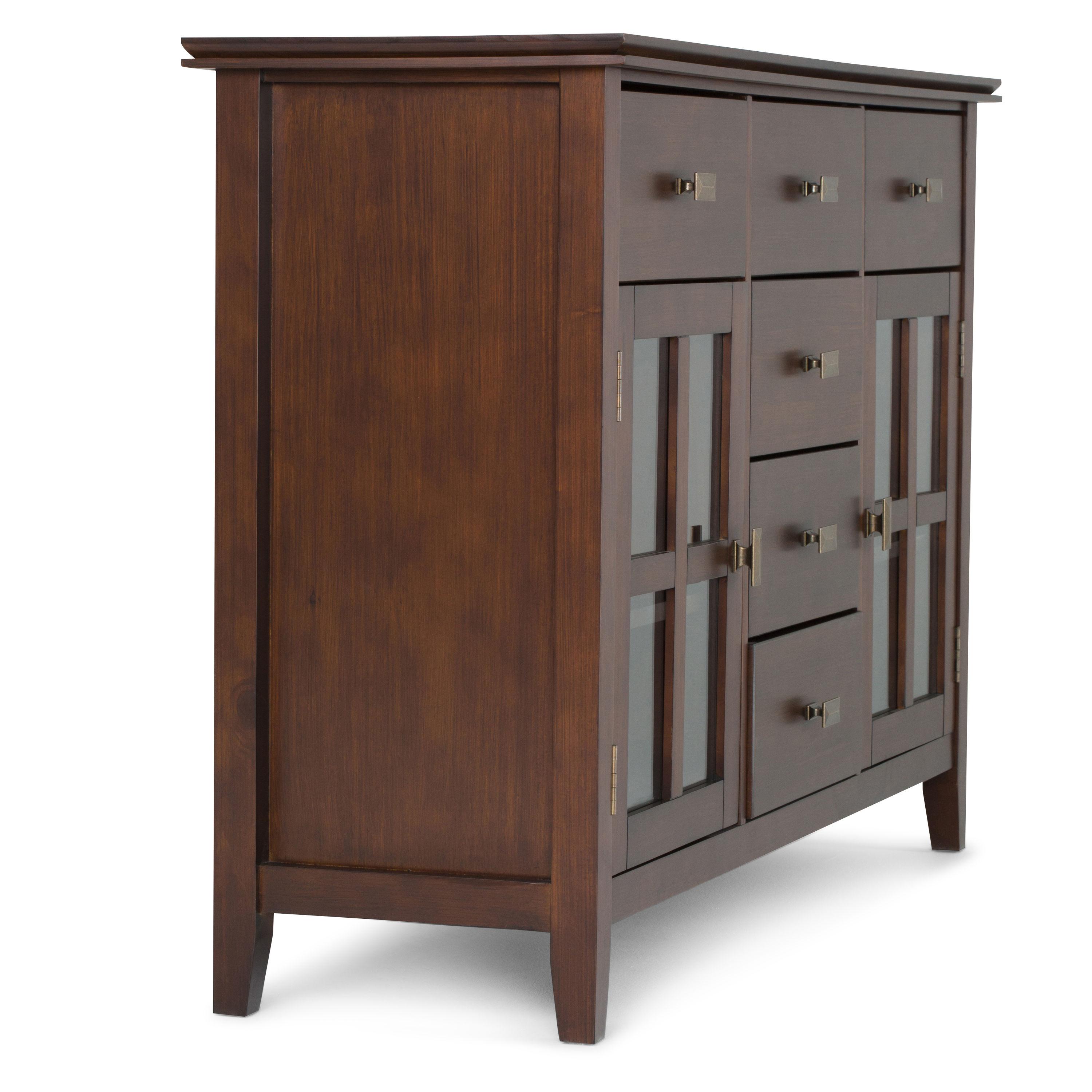 Simpli Home Artisan 54"W Solid Wood Sideboard Buffet with Tempered Glass Doors and 6 Drawers