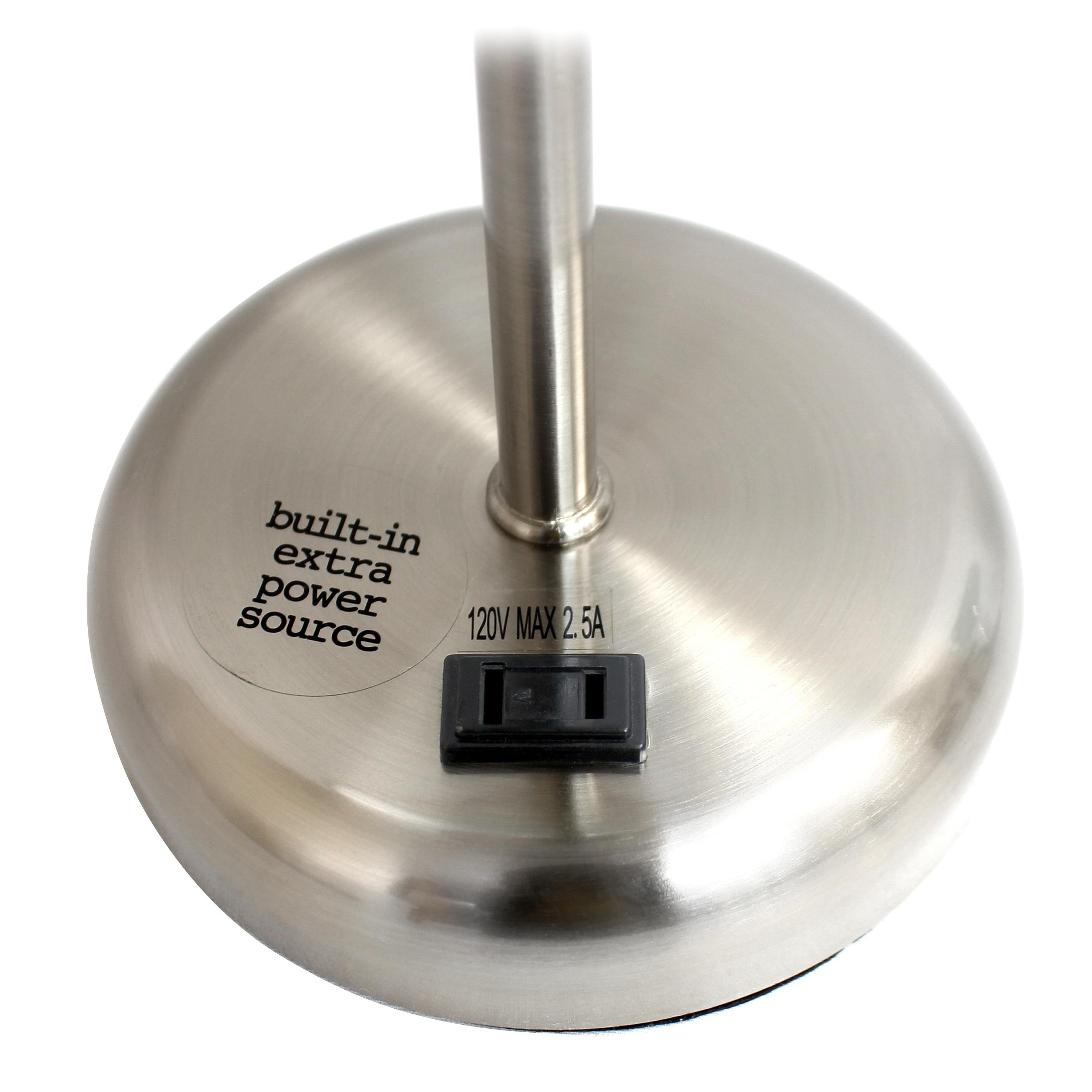 Creekwood Home Oslo 19.5" Power Outlet Base Metal Table Desk Lamp in Brushed Steel with Feit LED (Includes LED Light Bulb) Gray