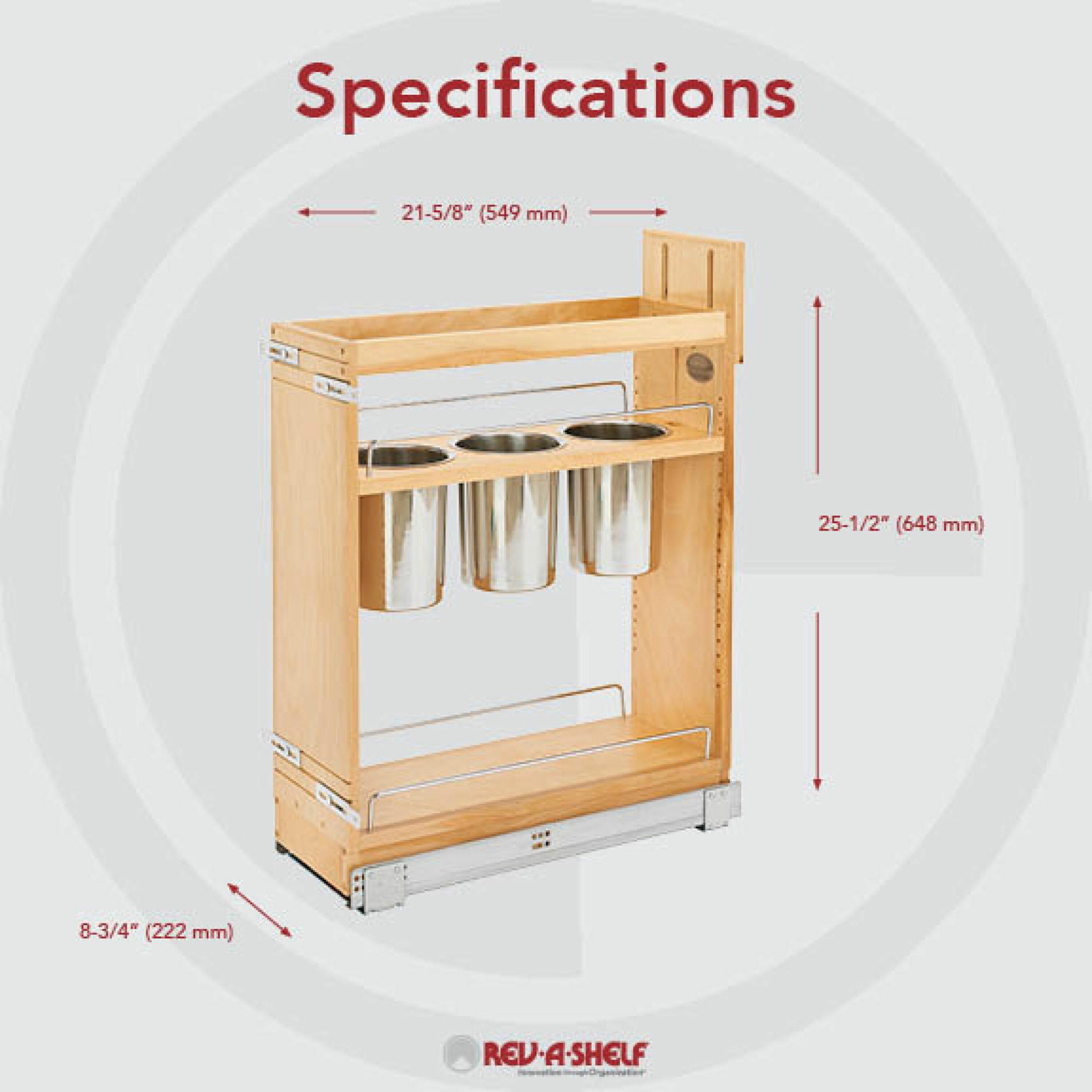 Rev-A-Shelf 8" Pull Out Storage Organizer for Base Kitchen Cabinets w/ Soft-Close, Sliding Shelves for Utilities, Utensils or Spices, 448UT-BCSC-8C