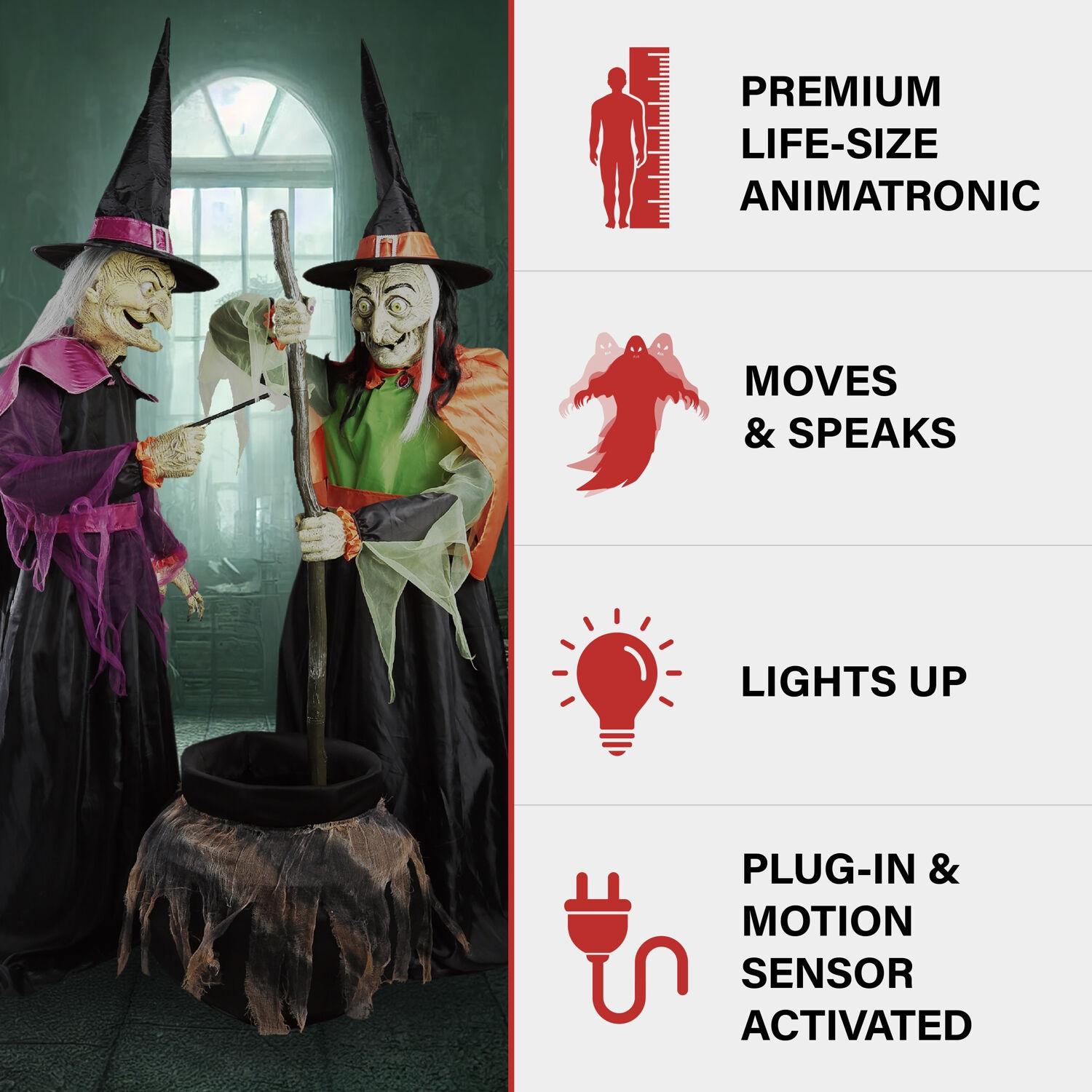 Haunted Hill Farm Haunted Hill Farm Motion-Activated Wicked Cauldron Witches, Plug-In Talking Halloween Animatronic