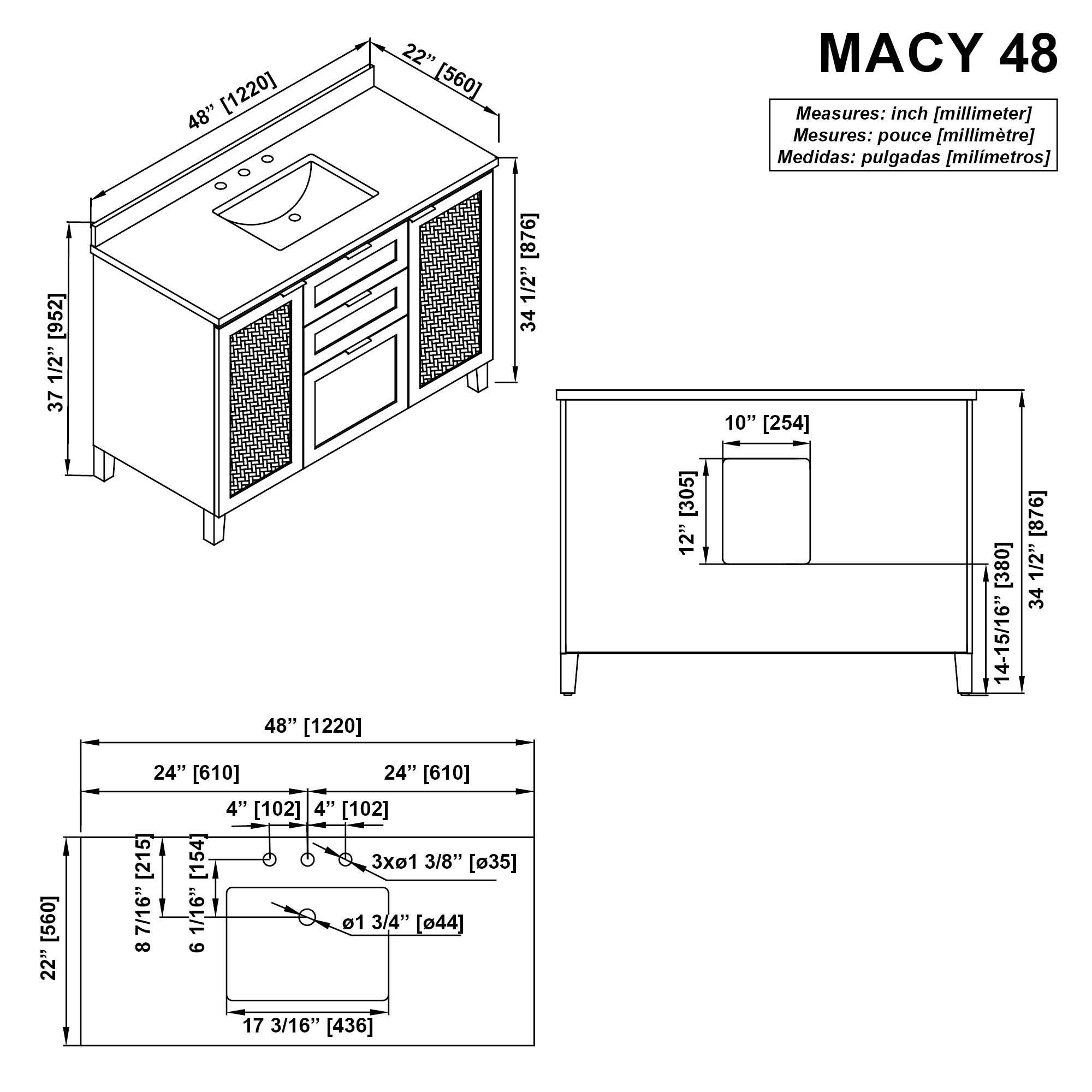 Ove Decors Macy 48 in W x 22 in D Freestanding Bathroom Vanity with Sink, Rustic Ash