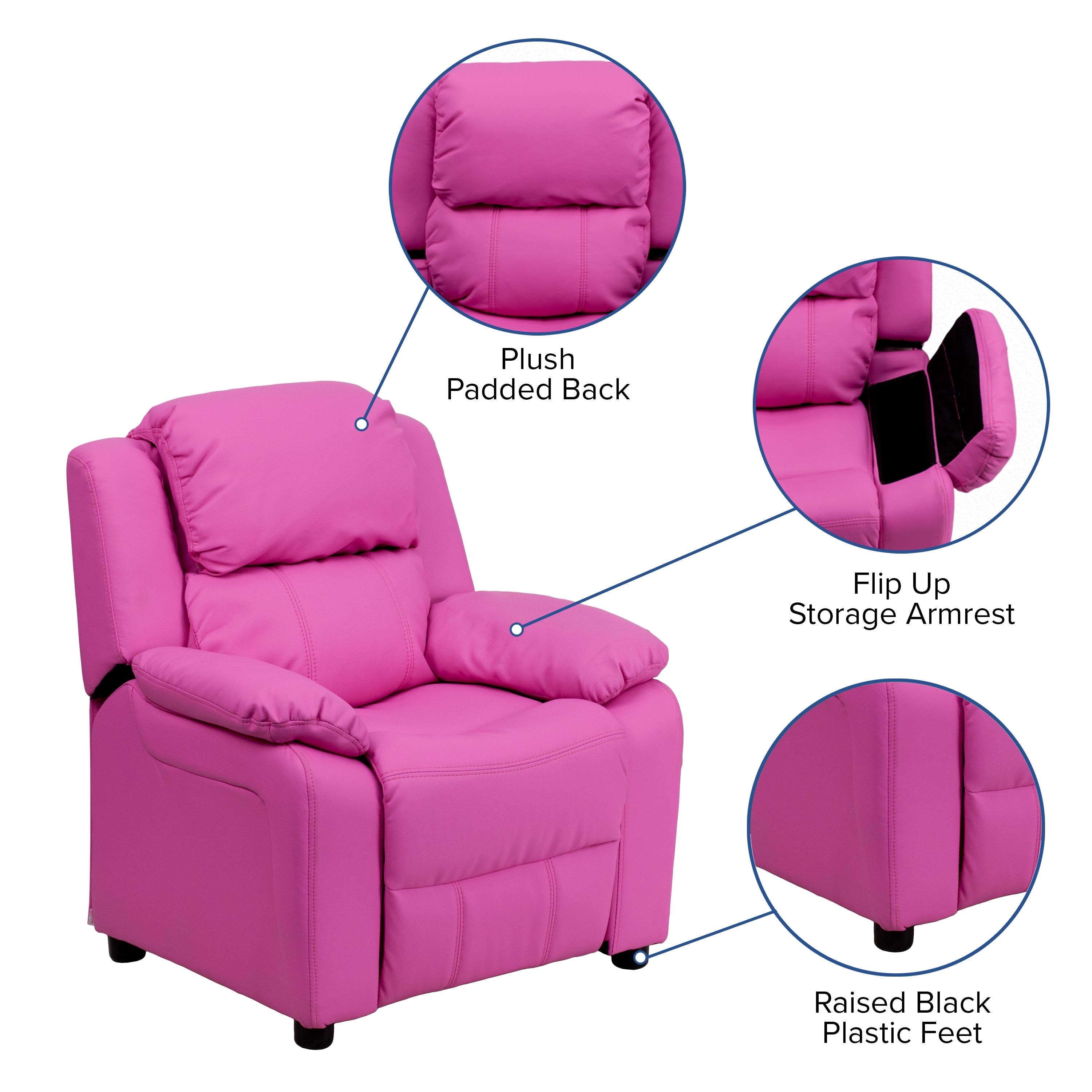 Flash Furniture Charlie Deluxe Padded Contemporary Hot Pink Vinyl Kids Recliner with Storage Arms