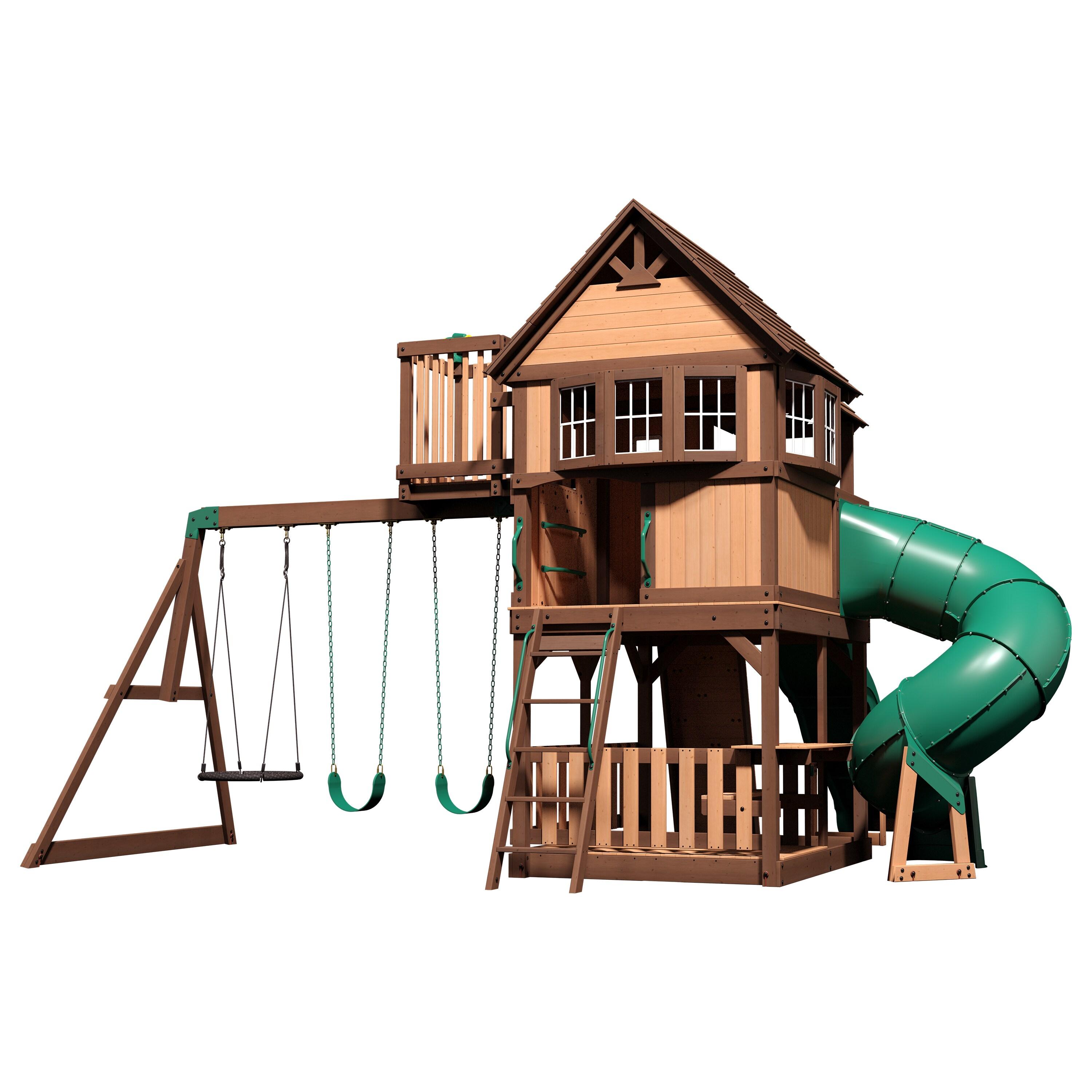 Backyard Discovery Skyfort with Tube Slide Swing Set