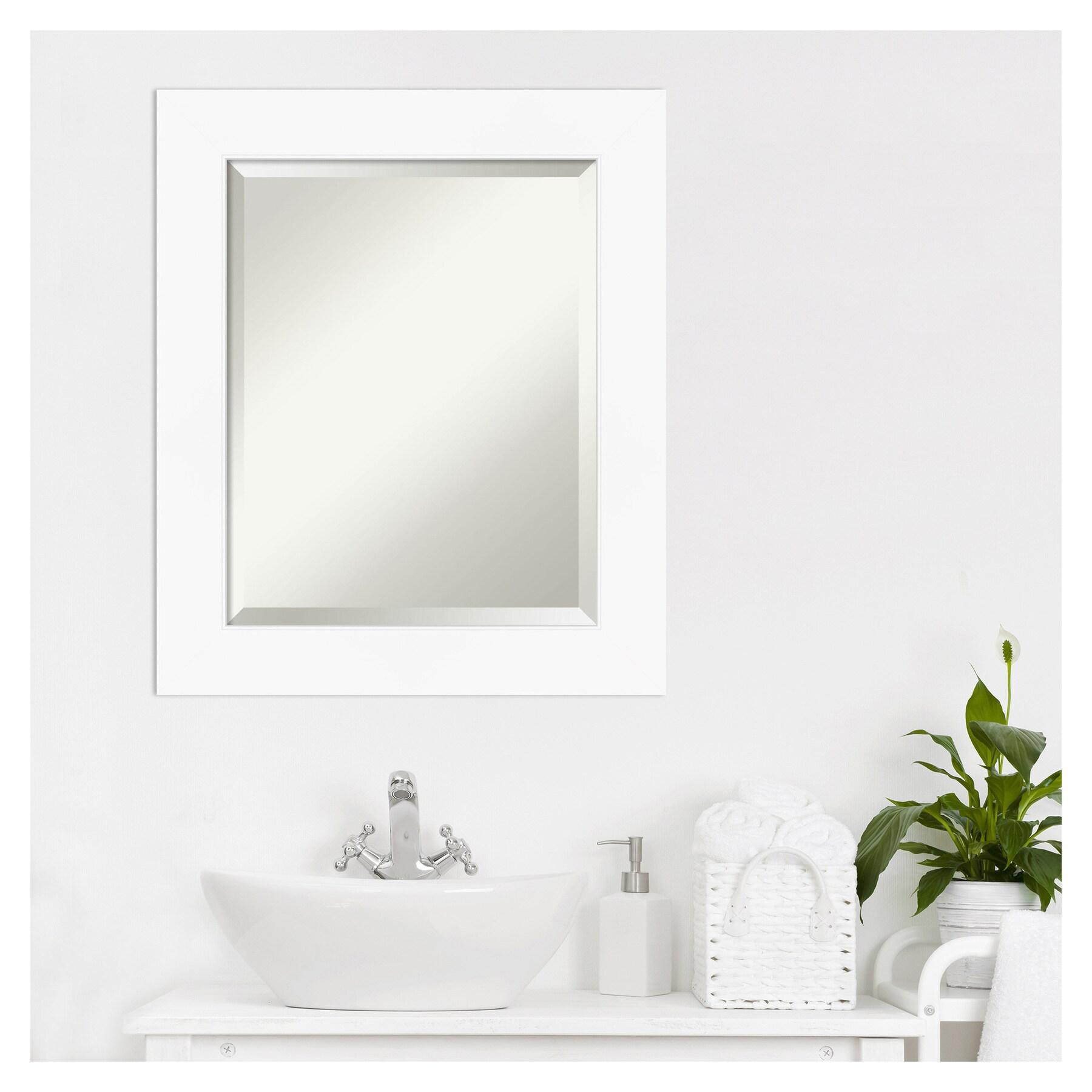 Amanti Art Beveled Bathroom Wall Mirror - Cabinet White Frame Outer Size: 21 x 25 in