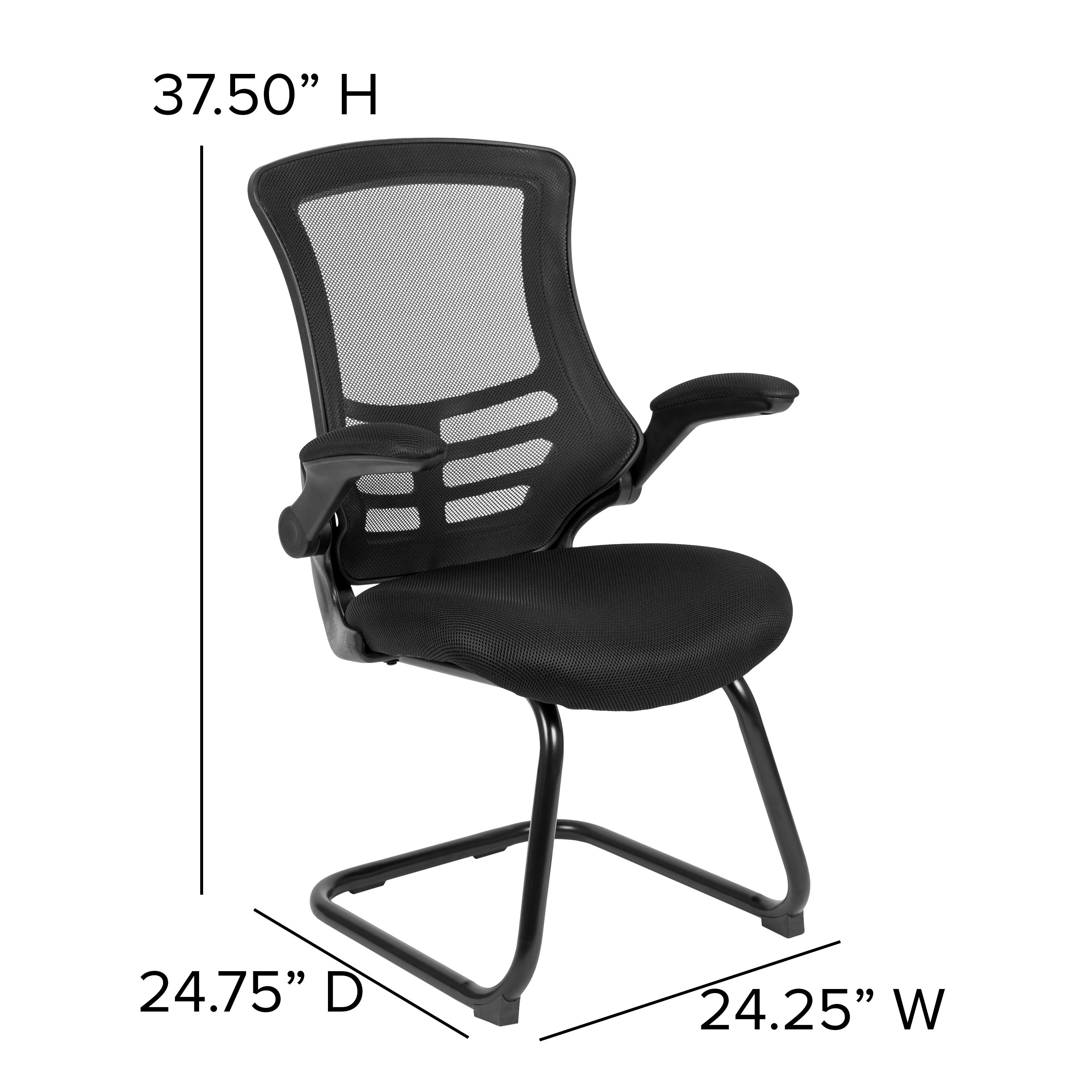 Flash Furniture Kelista Black Mesh Sled Base Side Reception Chair with Flip-Up Arms