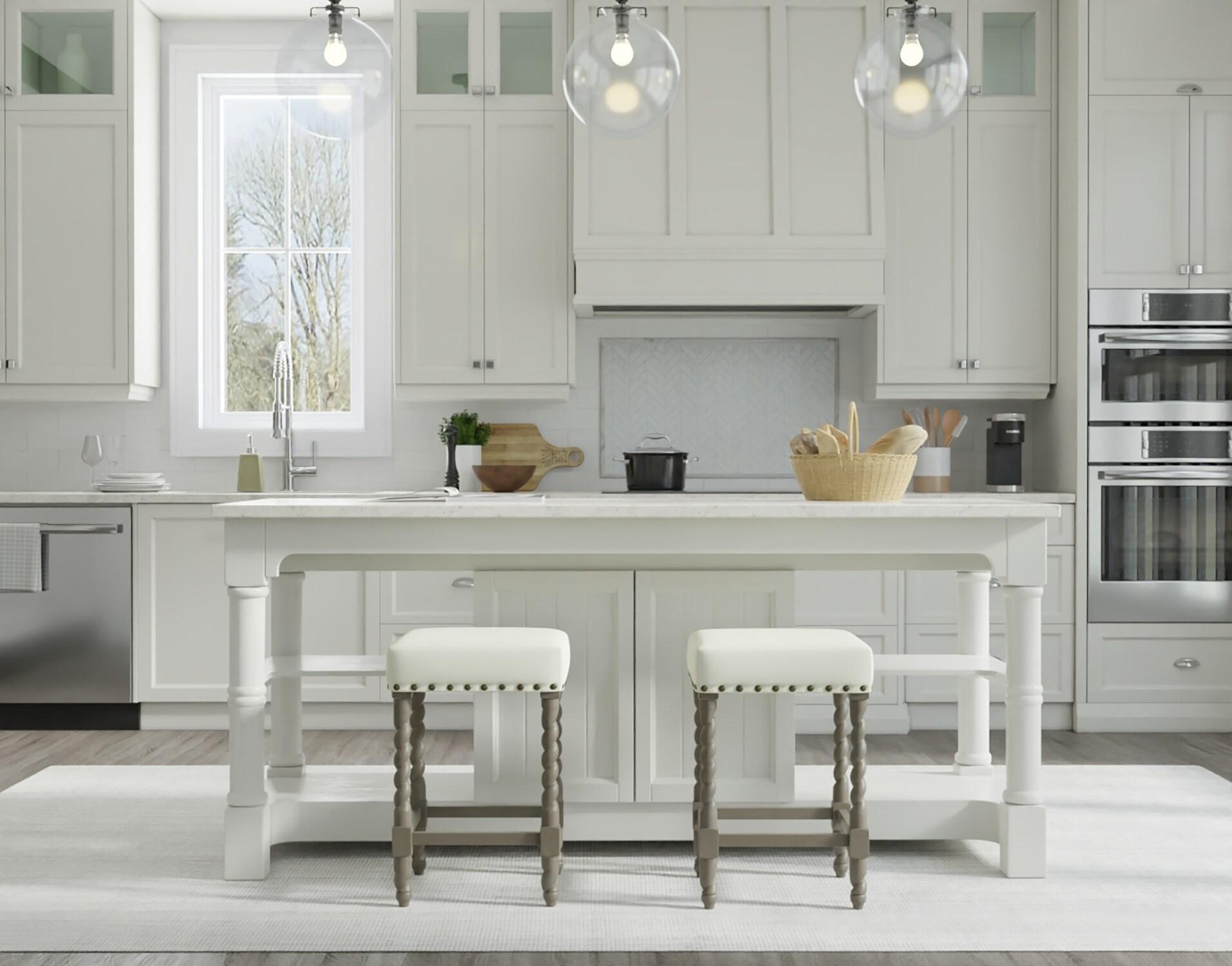 Carolina Living 24" Cadmus Counter Height Barstool Gray/Beige: Upholstered Seat, Antique Brass Nailhead Trim