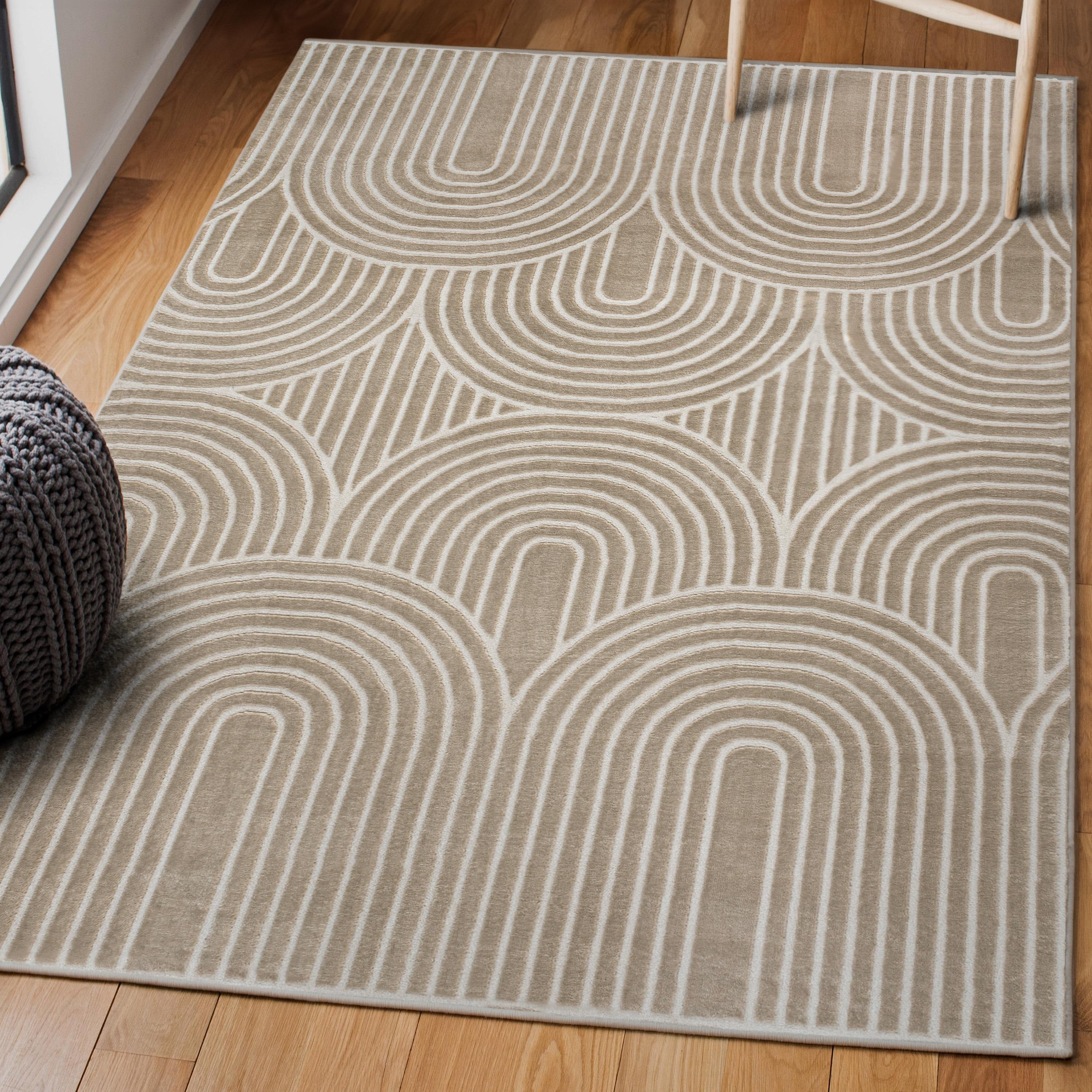 JONATHAN Y Ariana MidCentury Art Deco Striped Arches Two-Tone High-Low Beige/Cream 4 ft. x 6 ft. Area Rug