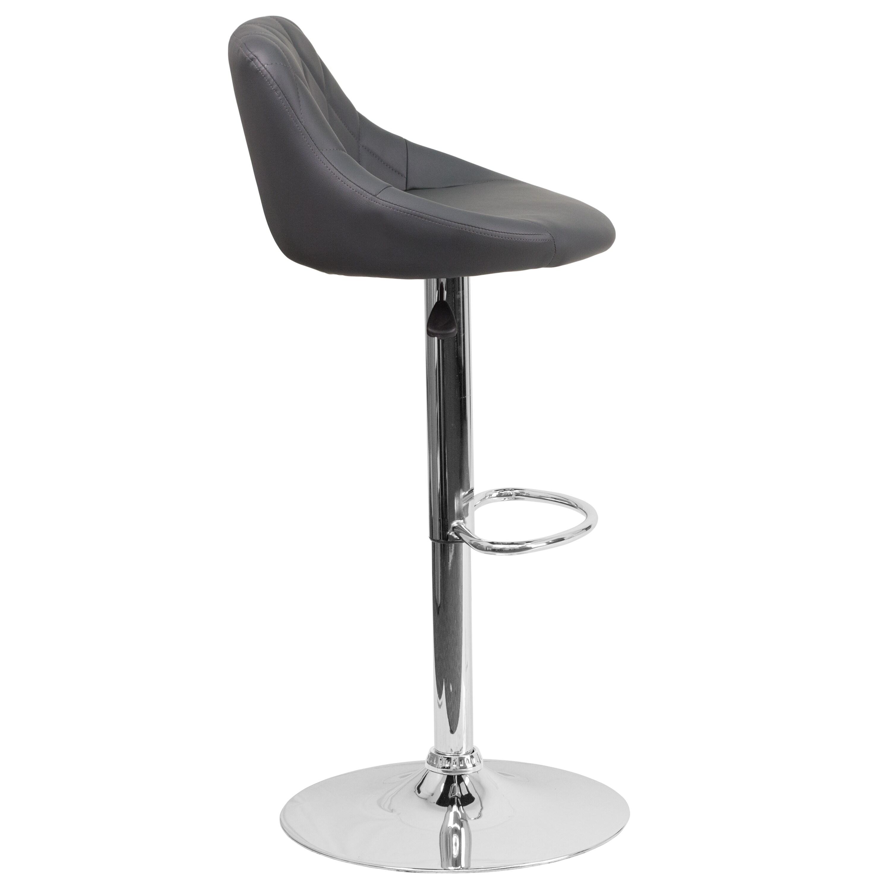 Flash Furniture Contemporary Gray Vinyl Bucket Seat Adjustable Height Barstool with Chrome Base