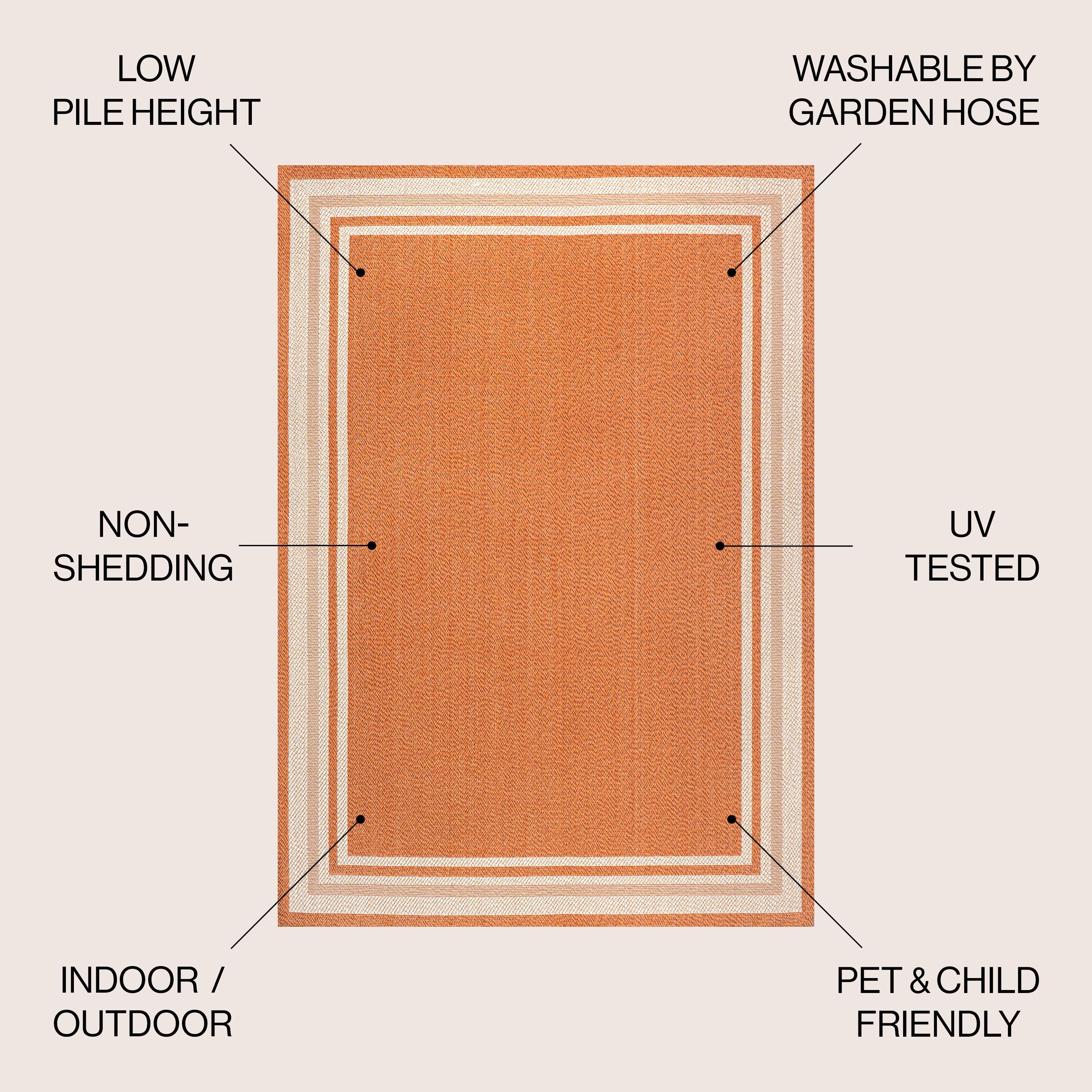 4' x 6' James Modern Border Stripe Indoor/Outdoor Area Rug, Orange/Cream - JONATHAN Y