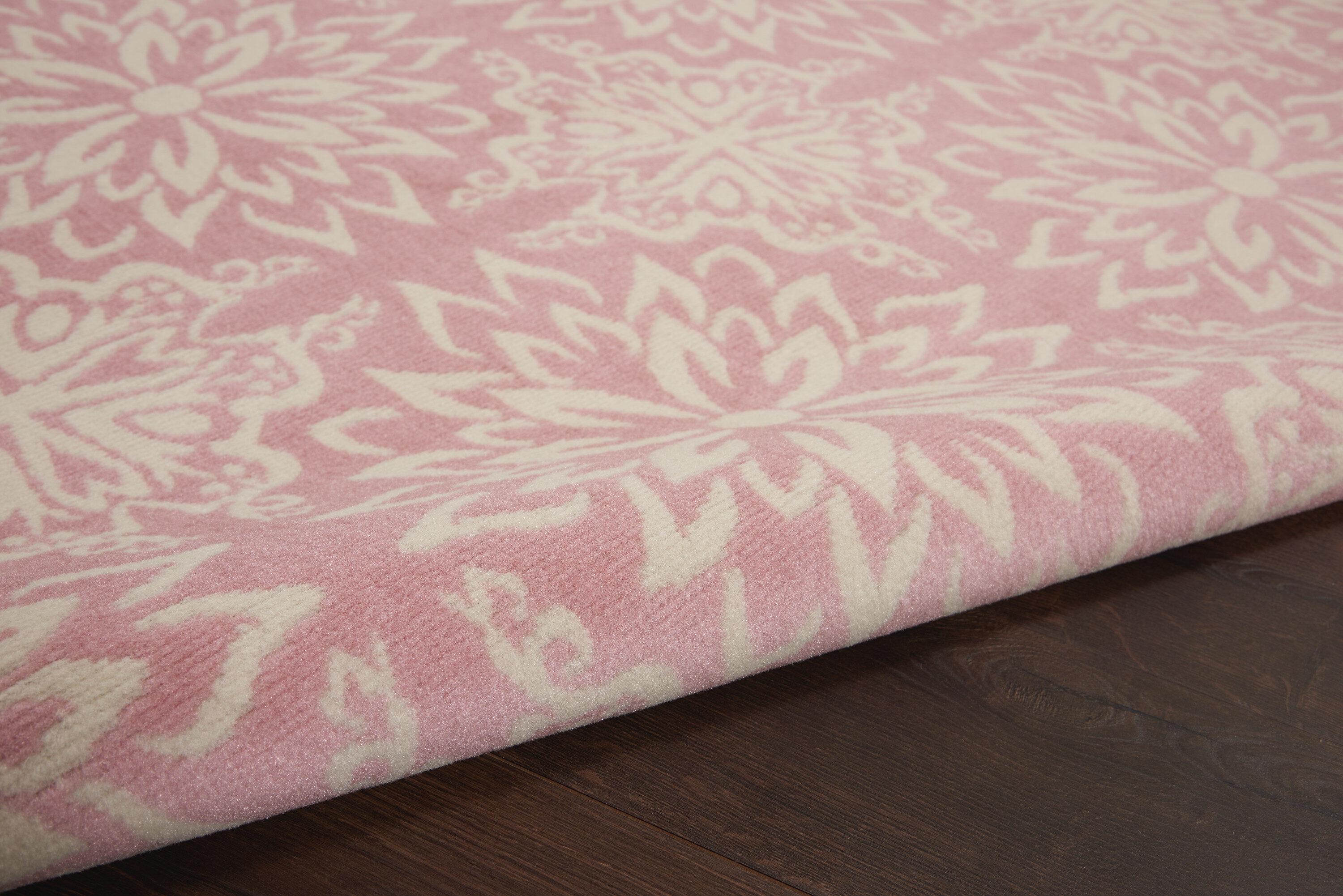 Nourison Jubilant Geometric Floral Ivory/Pink 5'3" x 7'3" Area Rug, (5' x 7')
