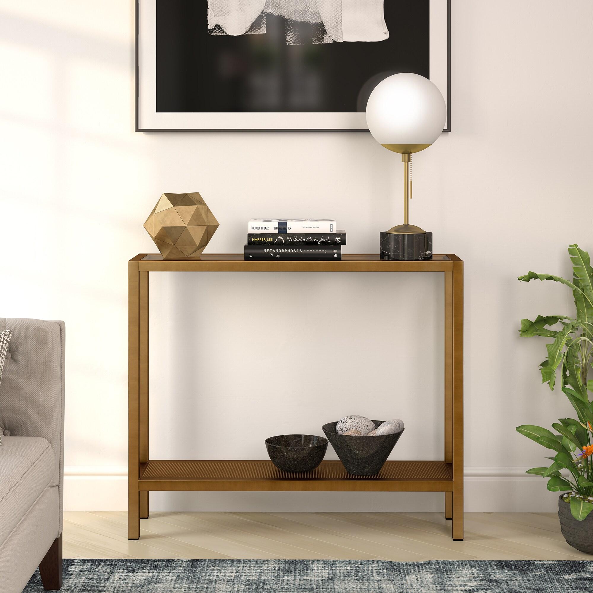 Evelyn&Zoe Rigan 36" Wide Rectangular Console Table, Brass