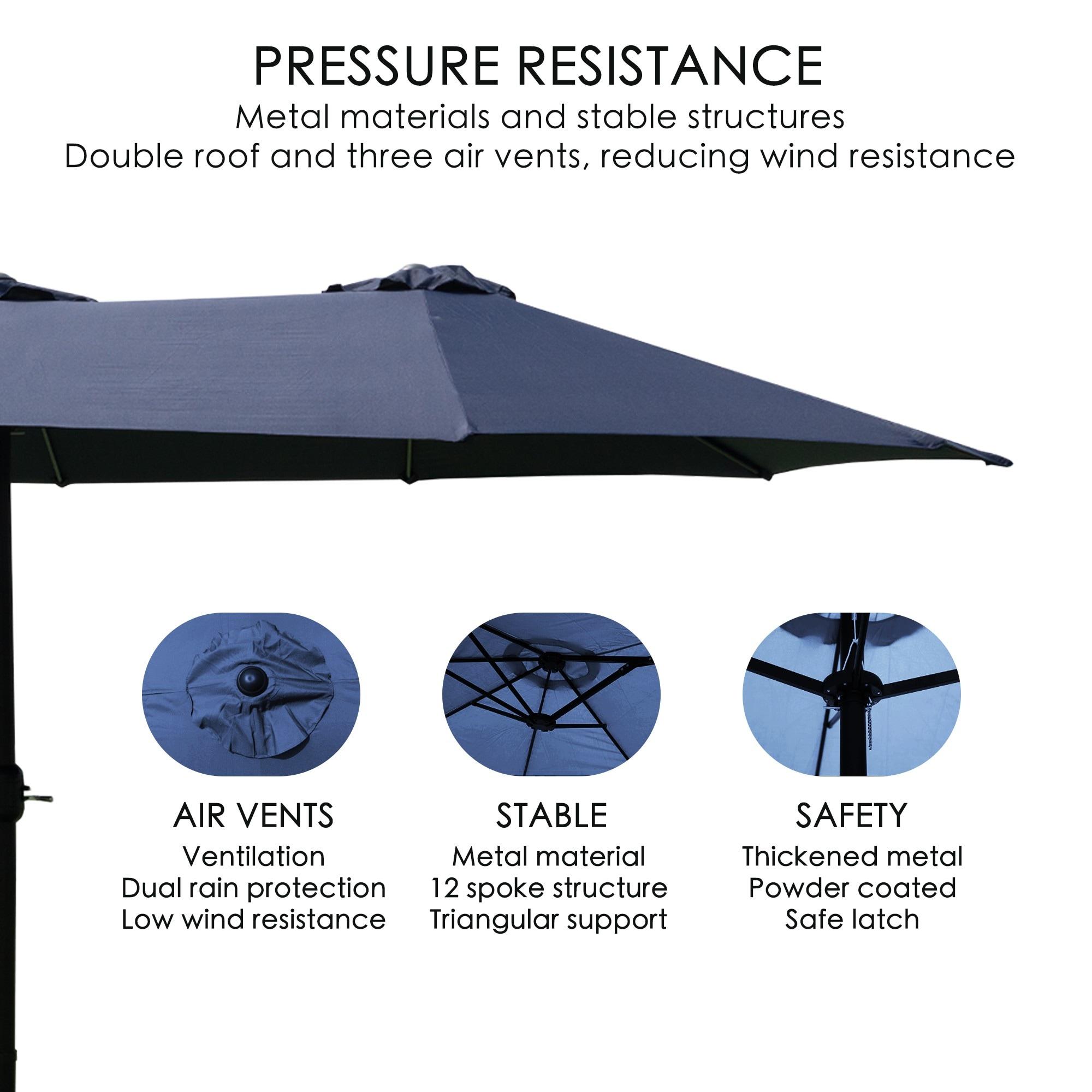 15 ft. x 9 ft. Market Double-Sided Patio Umbrella Extra-Large Waterproof Twin Umbrellas in Navy Blue