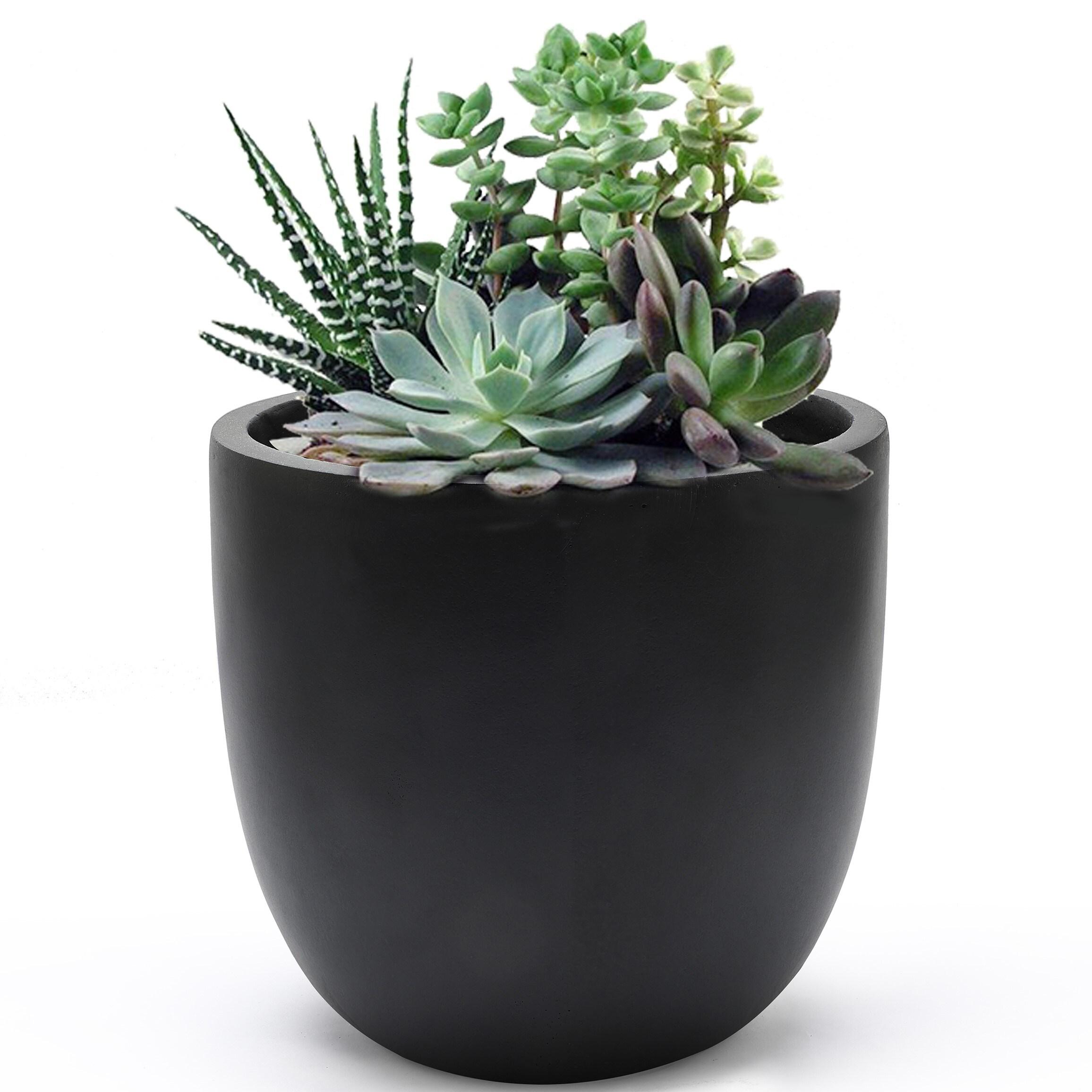 LuxenHome Round Tapered 9.2" H House Planter, Indoor/Outdoor Black