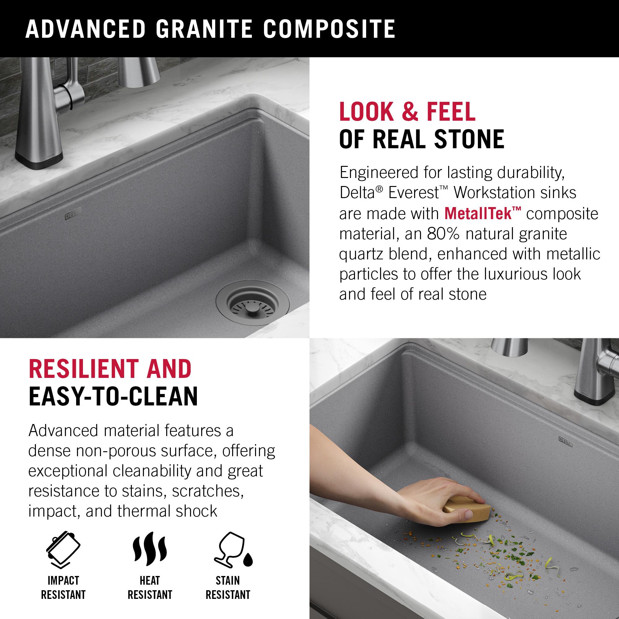 DELTA Everest™ 32" L Granite Composite Workstation Kitchen Sink Undermount Single Bowl with WorkFlow™ Ledge