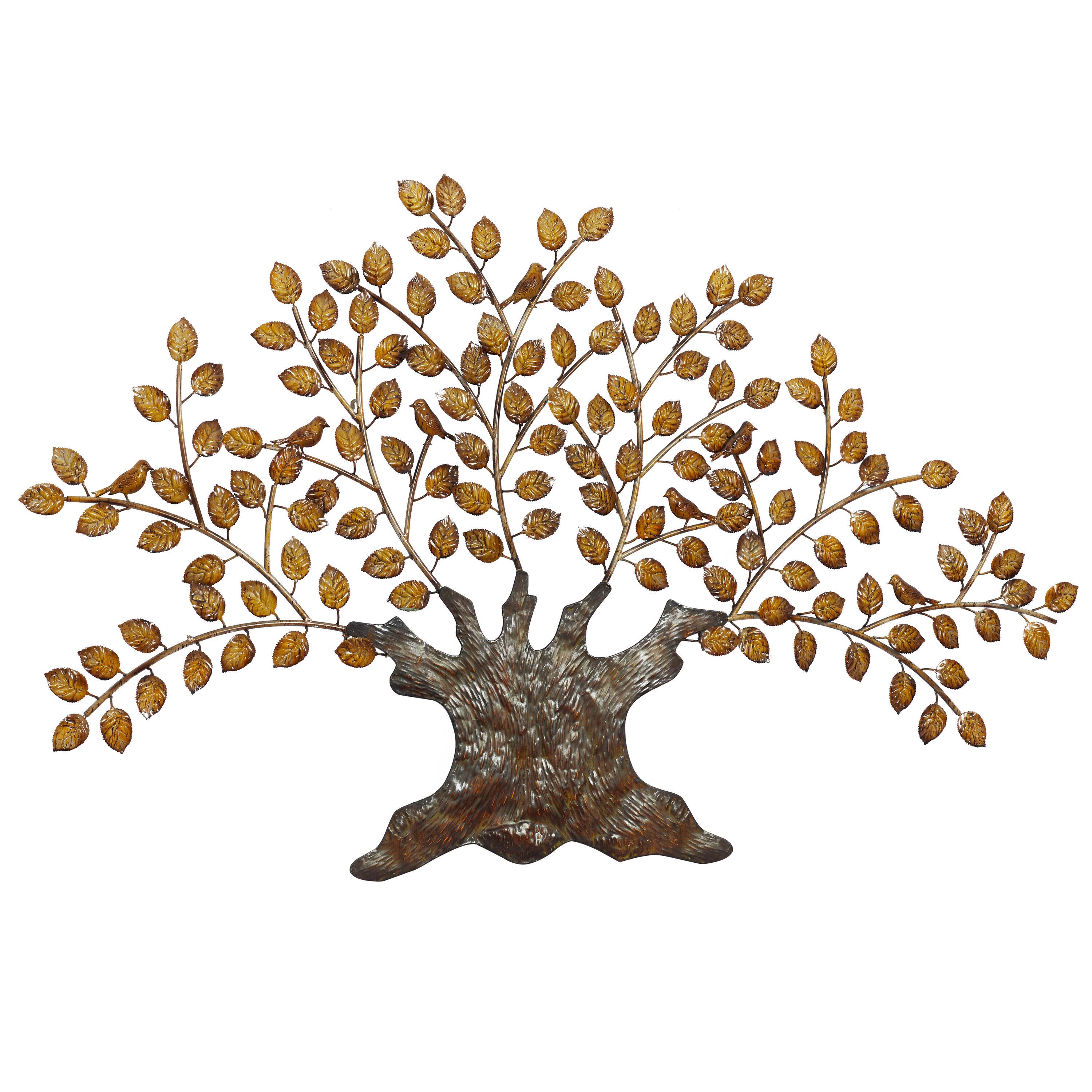 DecMode Brown Metal Indoor Outdoor Tree Wall Decor with Leaves