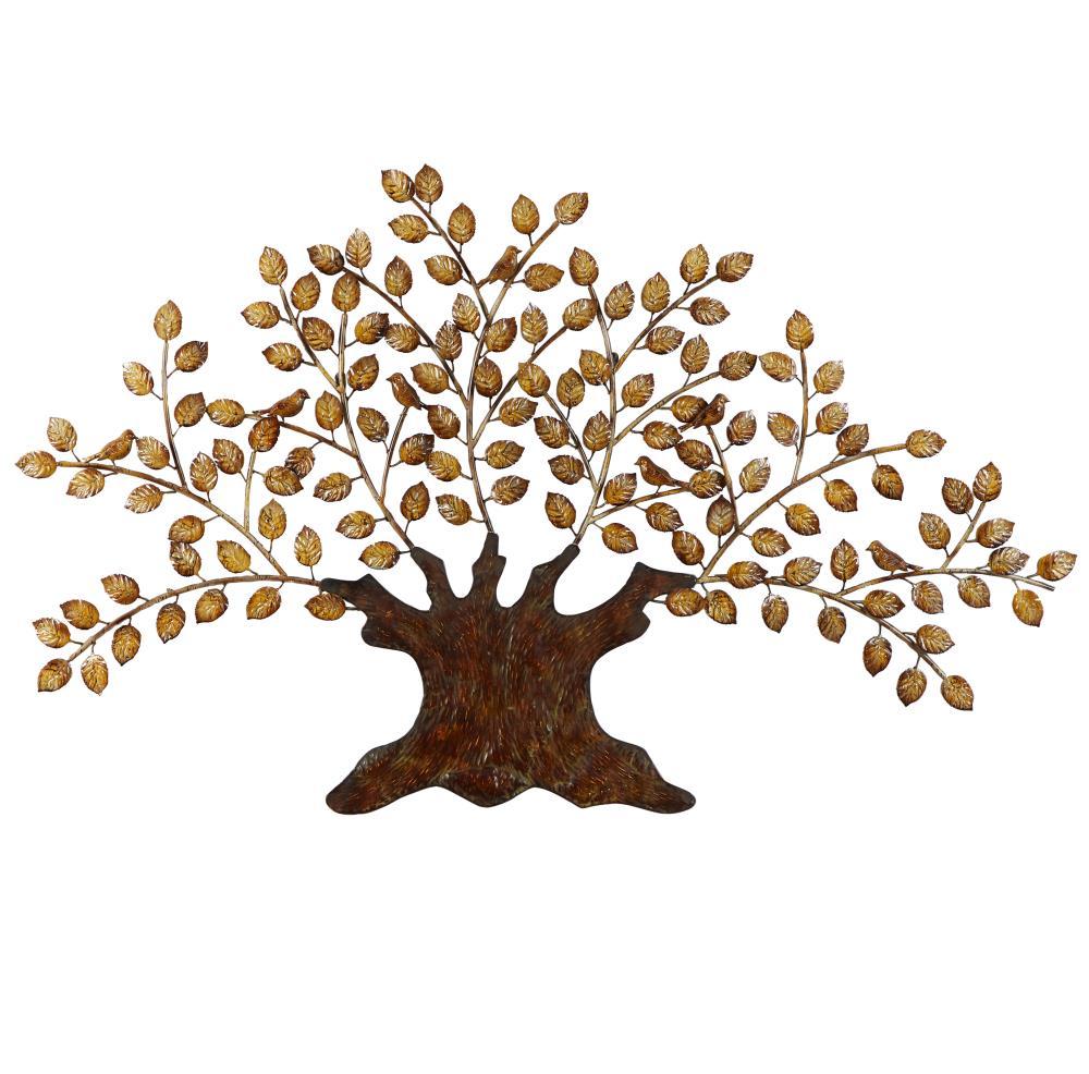 DecMode Brown Metal Indoor Outdoor Tree Wall Decor with Leaves