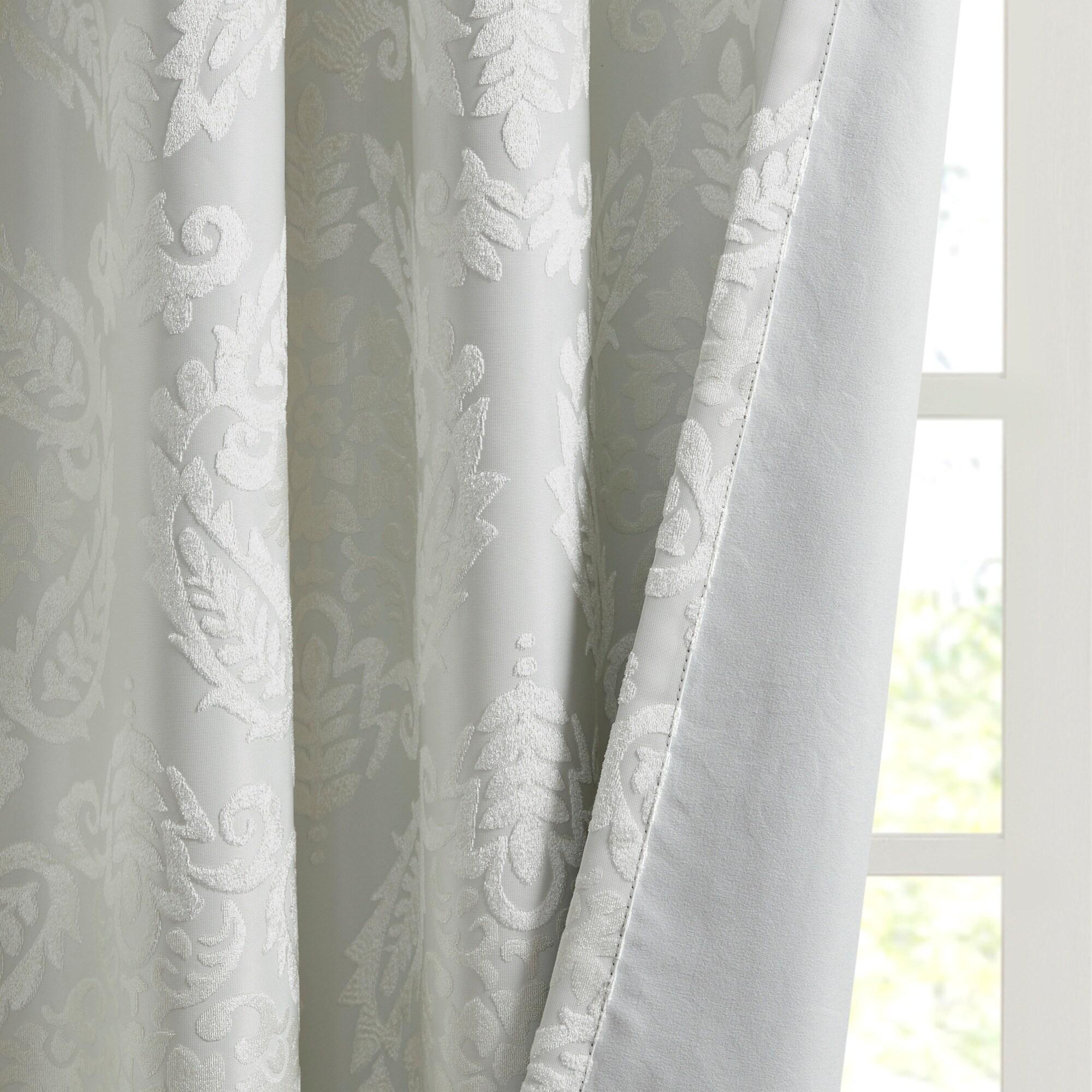 84"x50" Enid Jacquard Paisley Blackout Curtain Panel White: SunSmart, Noise Reduction, Energy Efficient, Grommet Top