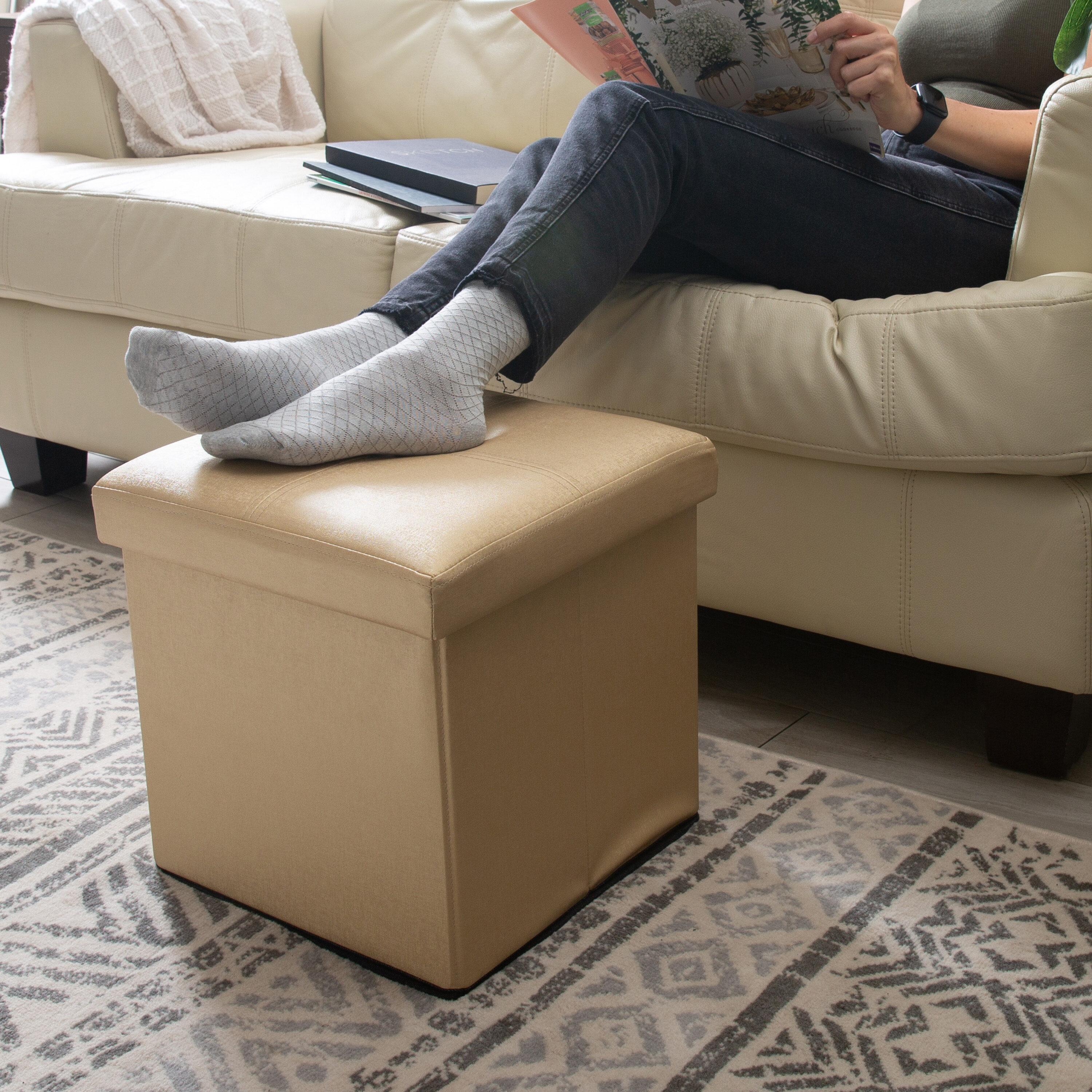 Simplify Faux Leather Folding Storage Ottoman Cube (F-0646-MET-GOLD)