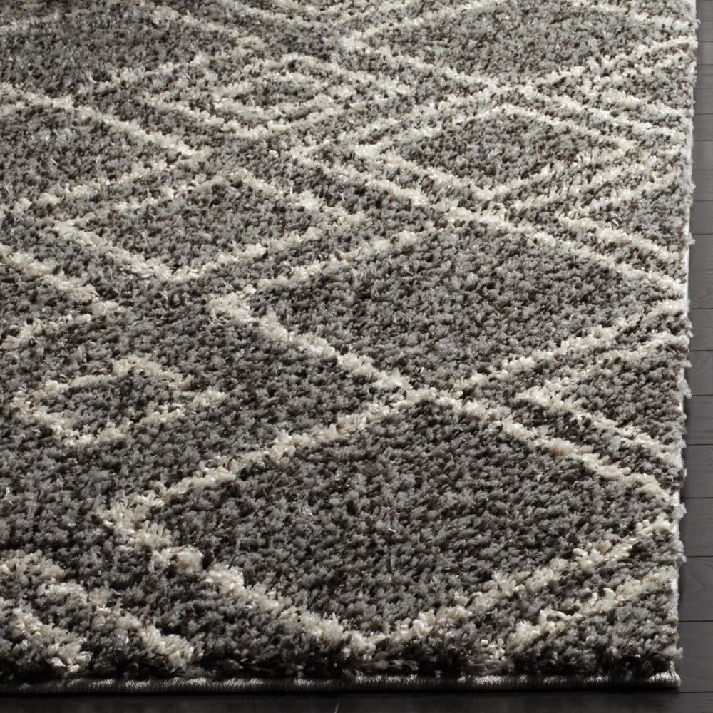 Safavieh Arizona Nettie Shag 8 x 10 (ft) Loomed Polypropylene Brown/Ivory Rectangular Indoor Geometric Mid-Century Modern Area rug