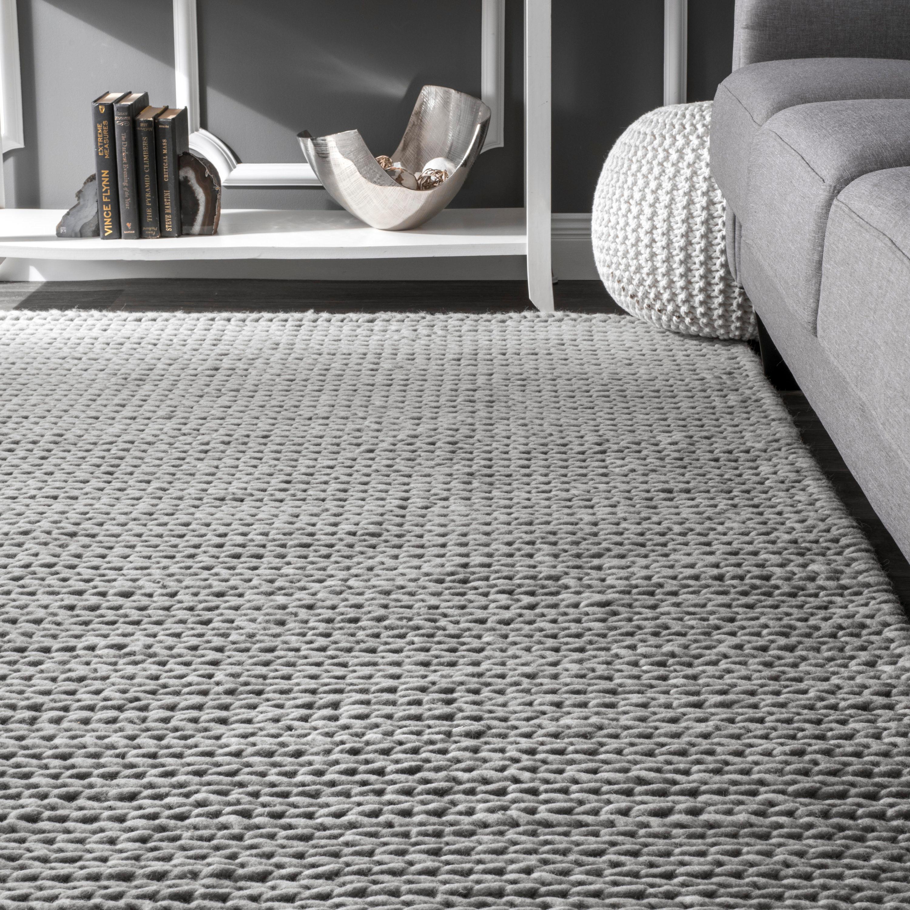 nuLOOM 2x8 Penelope Wool Braided Handmade Area Rug, Light Grey, Solid Rustic Farmhouse Style, For Bedroom, Living Room, Hallway, Entryway