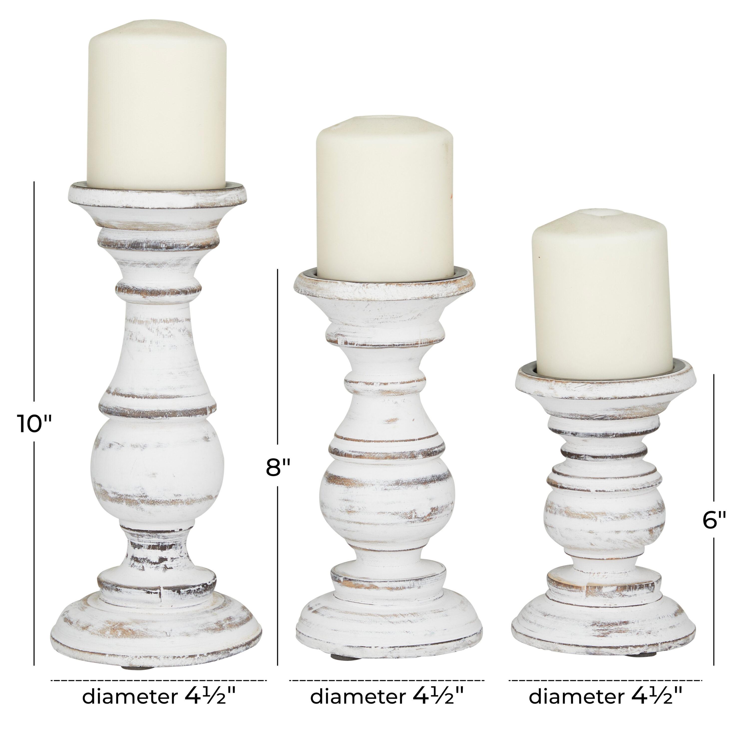 Set of 3 Rustic Pillar Candle Holder White - Olivia & May: Elegant Mango Wood, Sturdy Base, Indoor Use