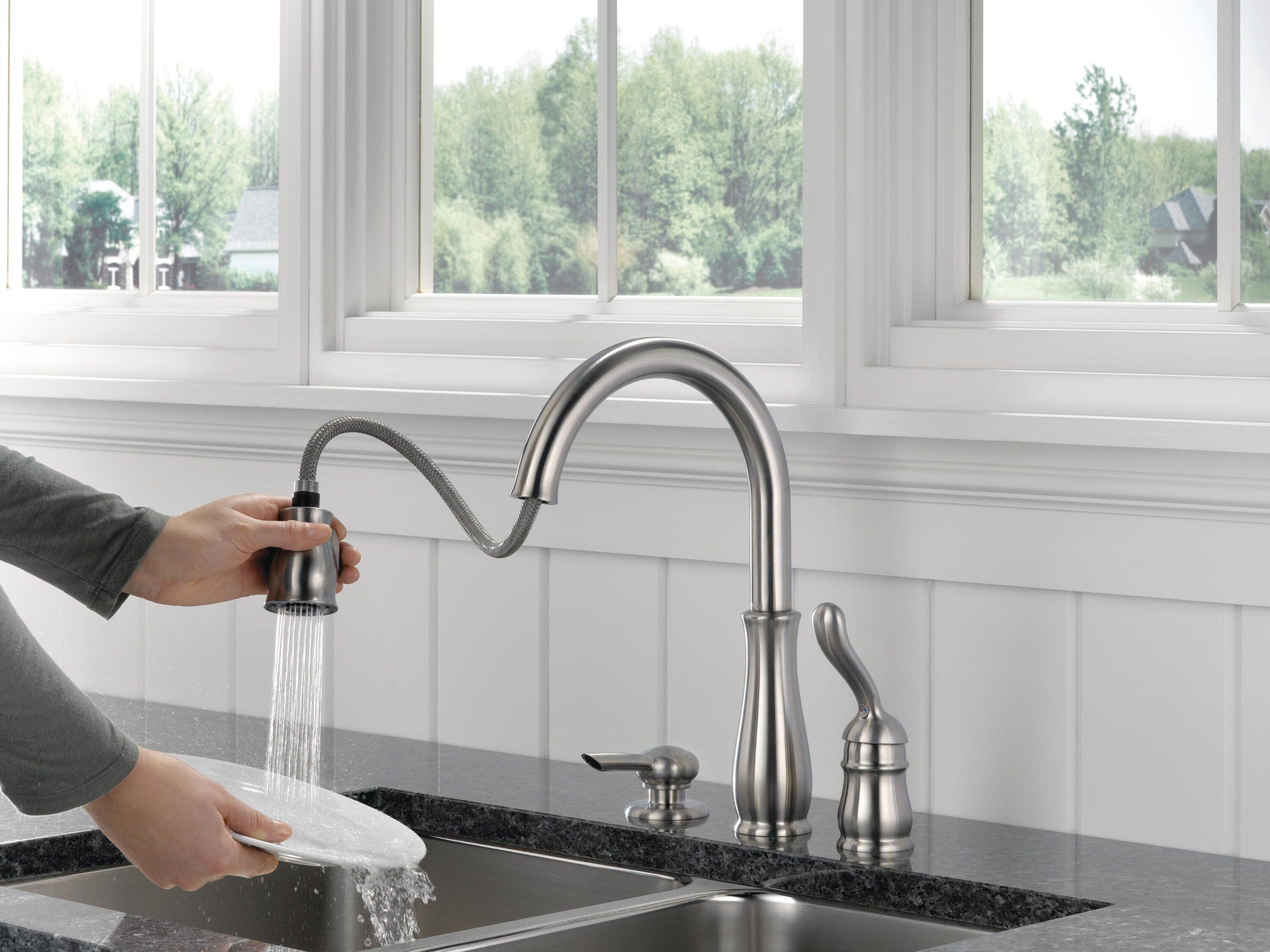 Leland Single Handle Widespread Kitchen Faucet with Optional Soap Dispenser