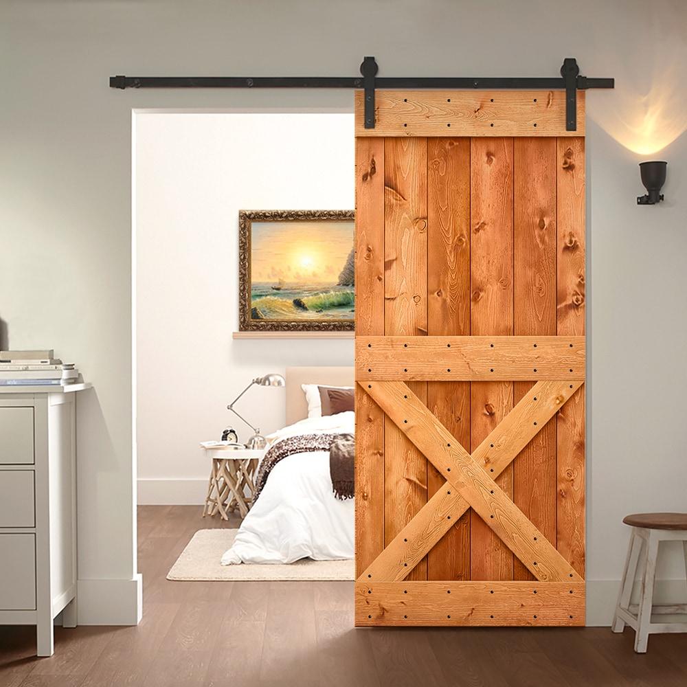 Calhome 36'' x 84'' Solid Wood Paneled Painted with Installation Hardware Kit Barn Door