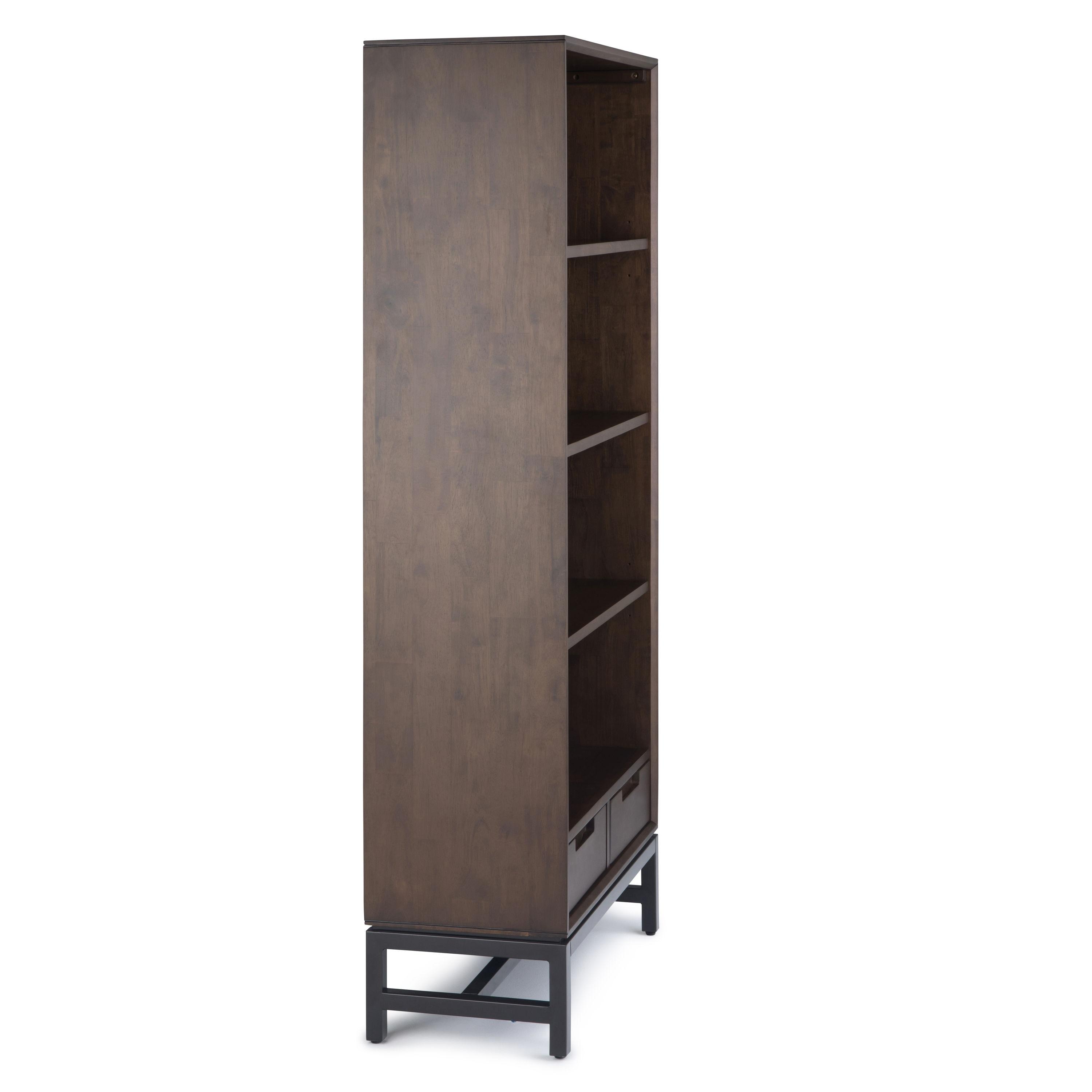 Simpli Home Banting Solid Hardwood Mid Century Bookcase In Walnut Brown