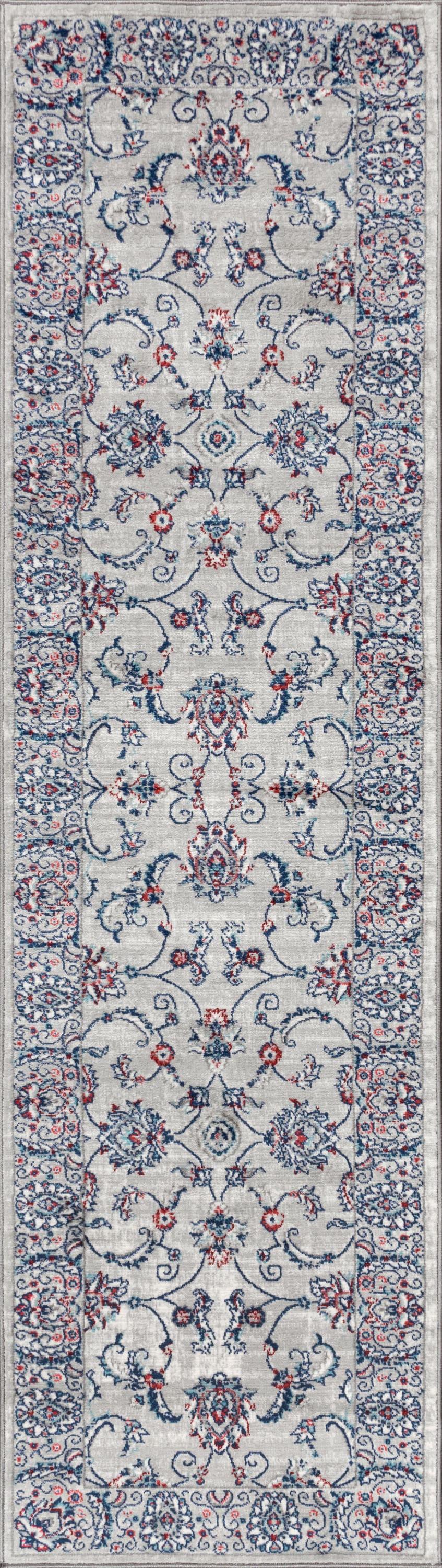 2'x8' Modern Persian Vintage Runner Rug, Light Grey/Red - JONATHAN Y