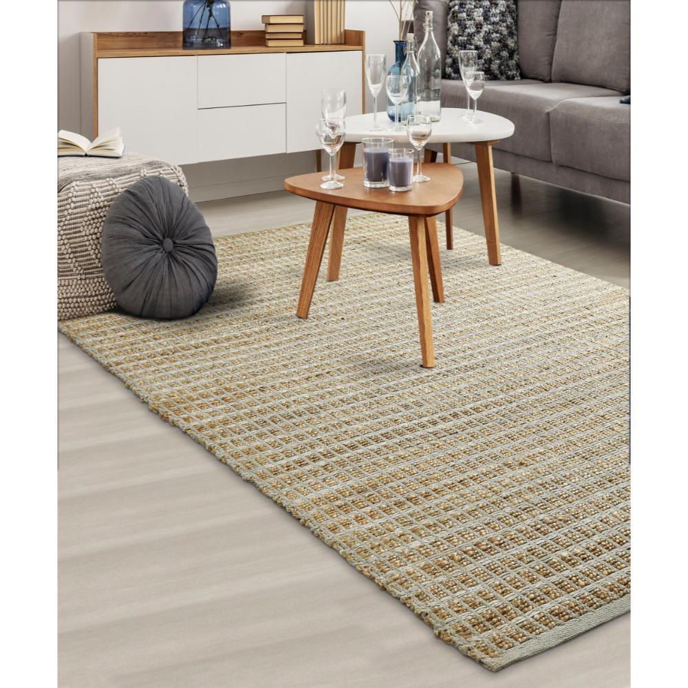 LR Home Natalie Jade Natural/Gray Grid Transitional Jute Blend Area Rug, 5' x 7'9"