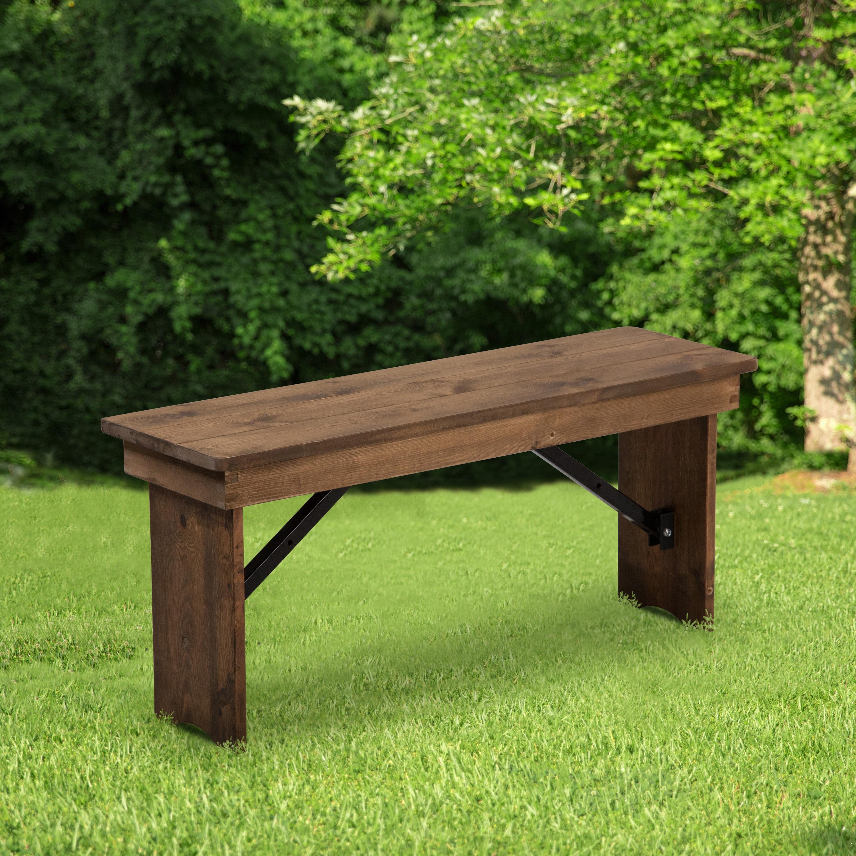 Merrick Lane 40" x 12" Antique Rustic Solid Pine Folding Farmhouse Style Bench