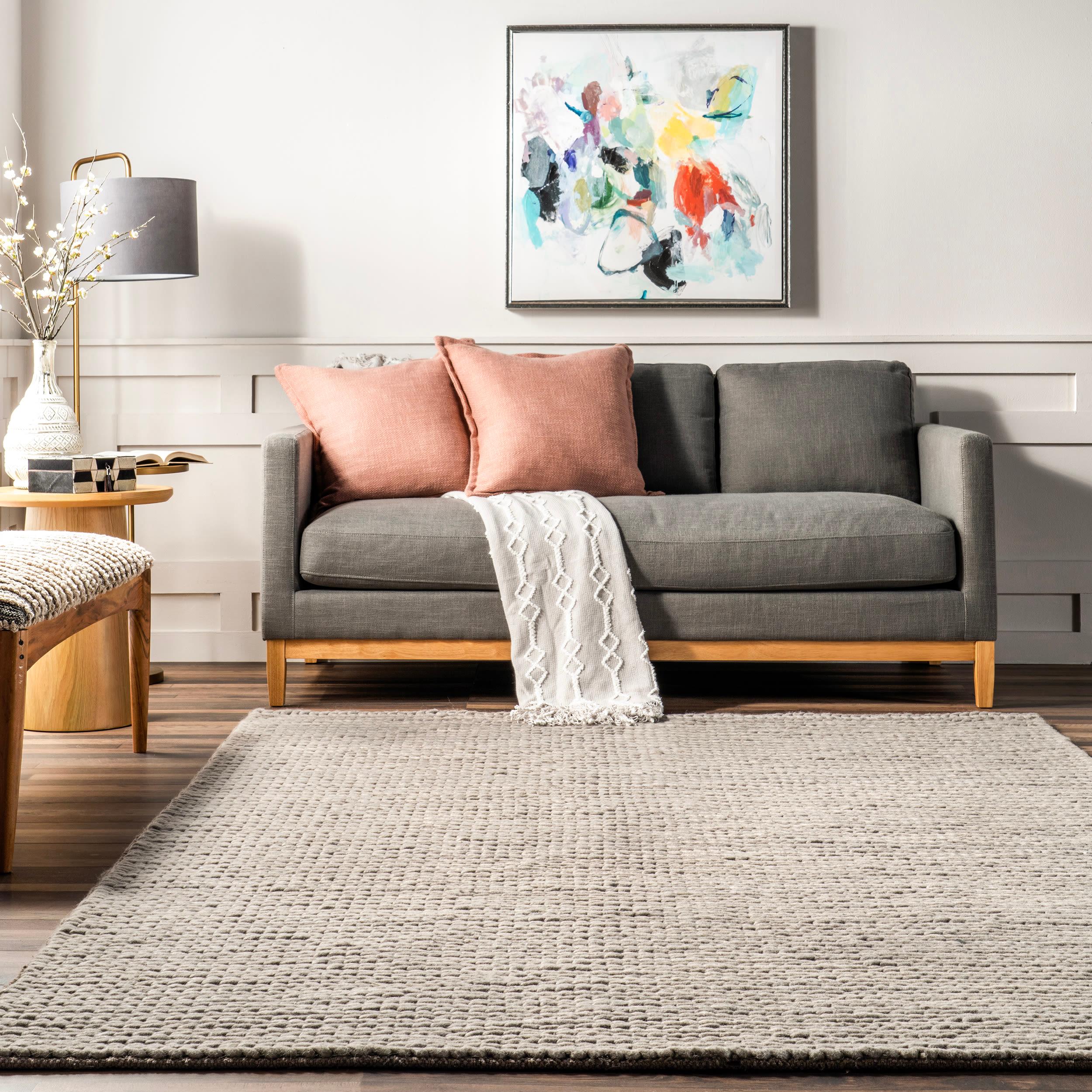nuLOOM 3x5 Penelope Wool Braided Handmade Area Rug, Light Grey, Solid Rustic Farmhouse Style, For Bedroom, Living Room, Hallway, Entryway