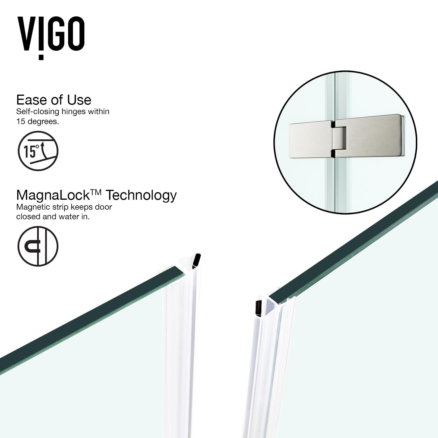 VIGO Monteray 48" W x 32" D x 79" H Hinged Frameless Shower Enclosure with 3/8 Clear Glass & Base VG6011BNCL48WL