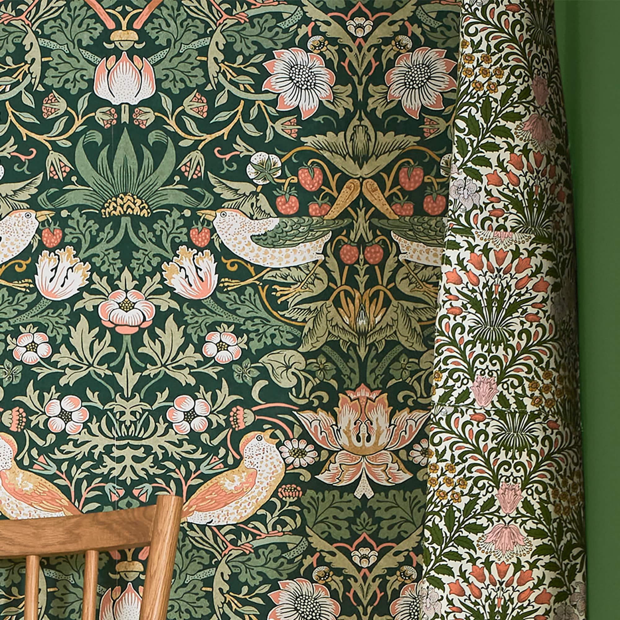 William Morris at Home Strawberry Thief Rich Green Wallpaper
