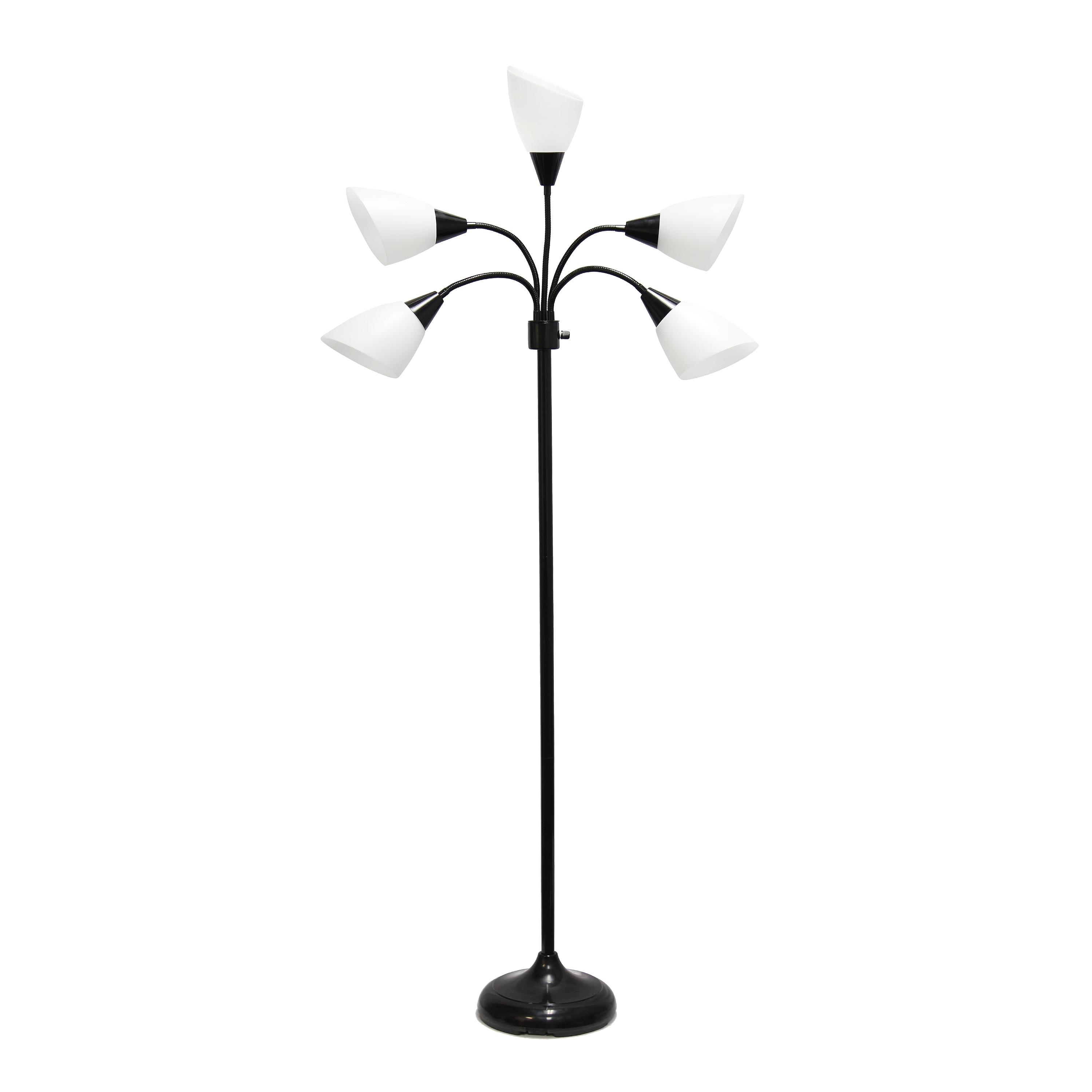 67" Contemporary Multi 5-Head Adjustable Gooseneck Floor Lamp Black - Simple Designs