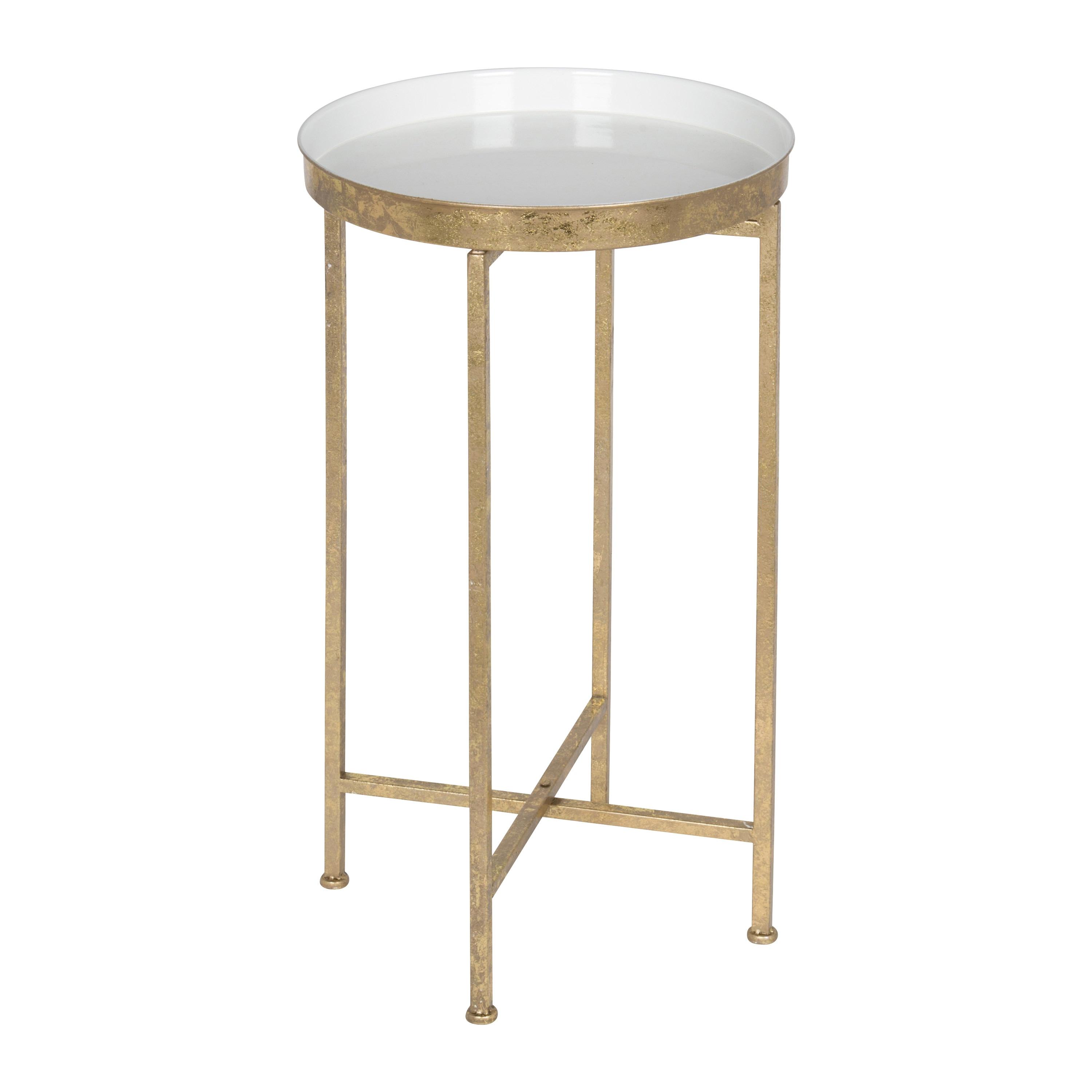 Kate and Laurel Celia Round Metal Tea Table, 14x14x25.75, Gold and White