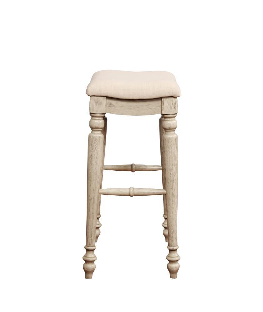 Marino Backless Padded Seat Barstool Wood White Wash - Linon: 30" Height, Linen Upholstery, Rubberwood