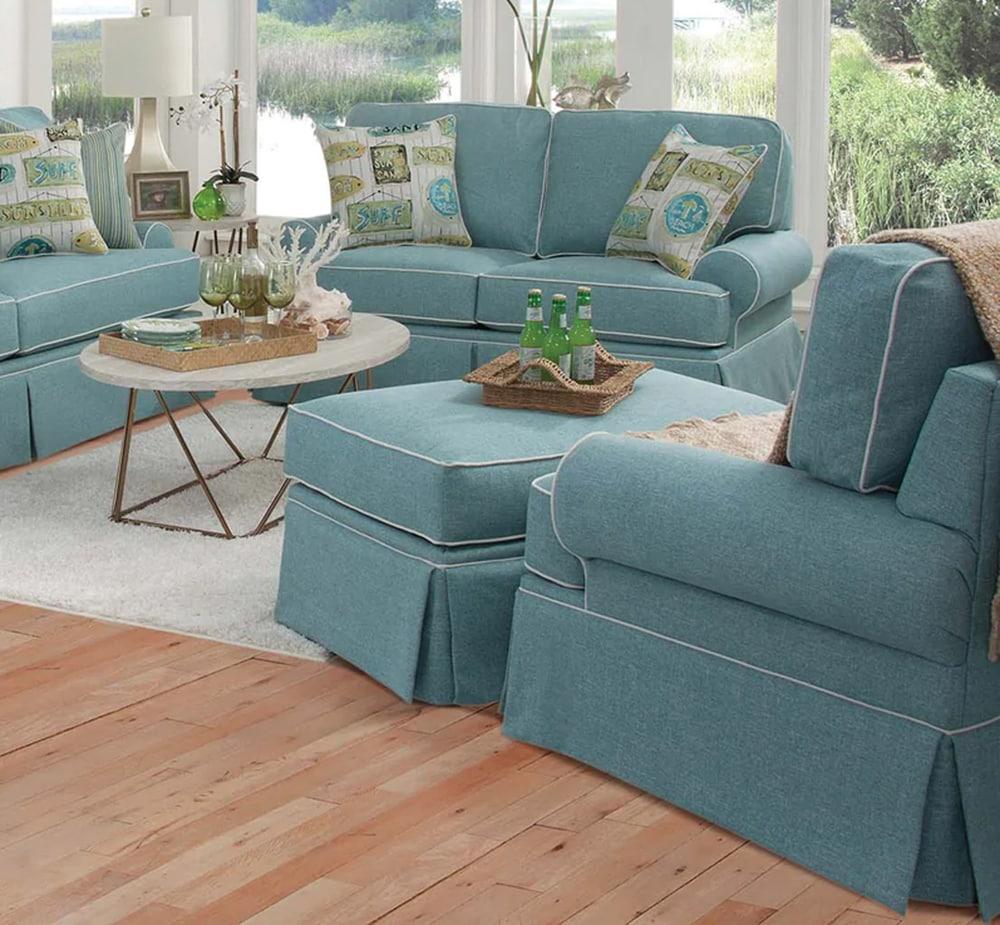 American Furniture Classics Model 8-020-S275A Coastal Aqua Series Loveseat with Four Accent Pillows
