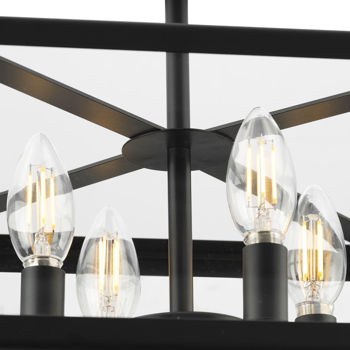 Progress Lighting Hillcrest 4-Light Semi-Flush Mount in Matte Black with Clear Beveled Glass Panels