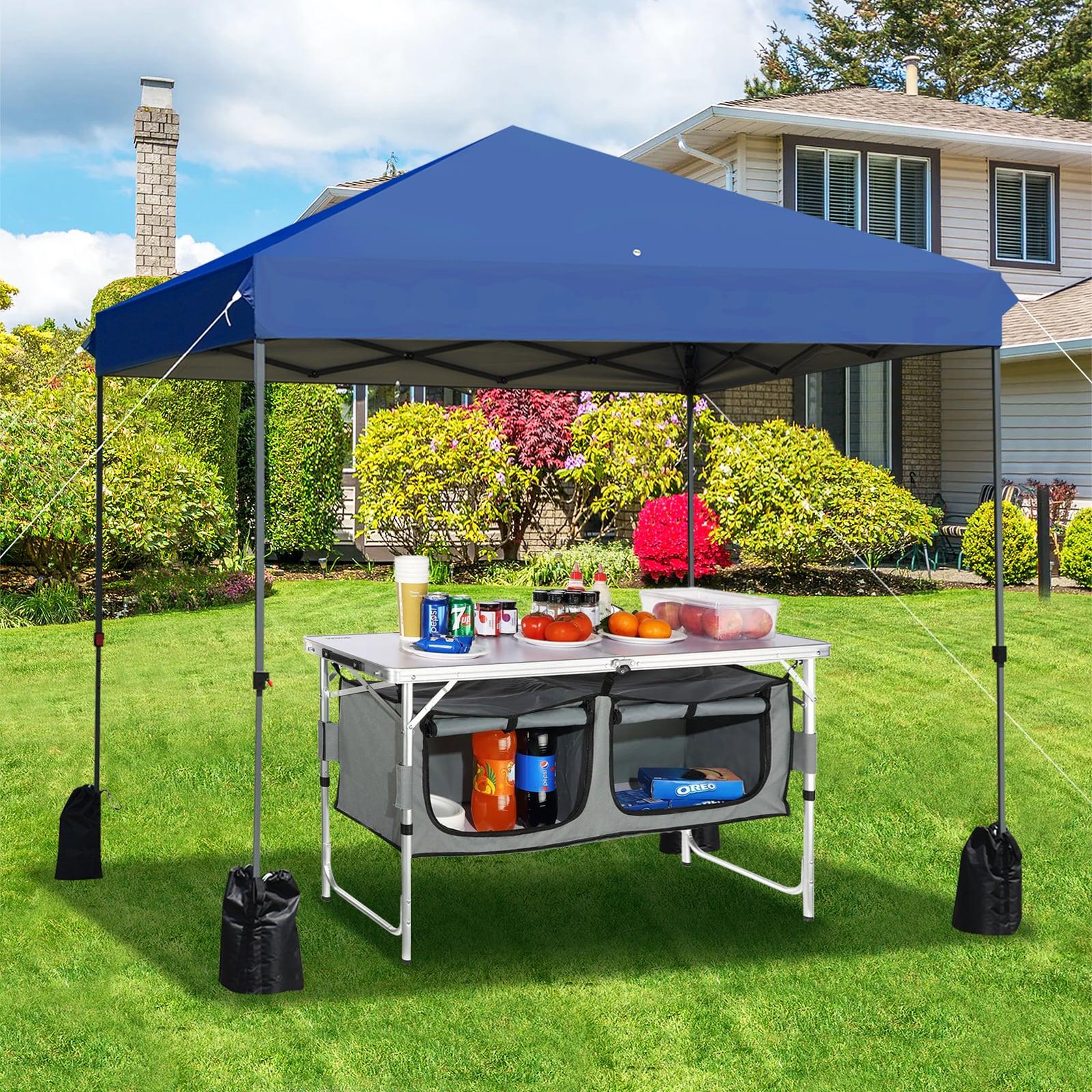Costway 8x8 FT Pop up Canopy Tent Shelter Wheeled Carry Bag 4 Canopy Sand Bag Blue