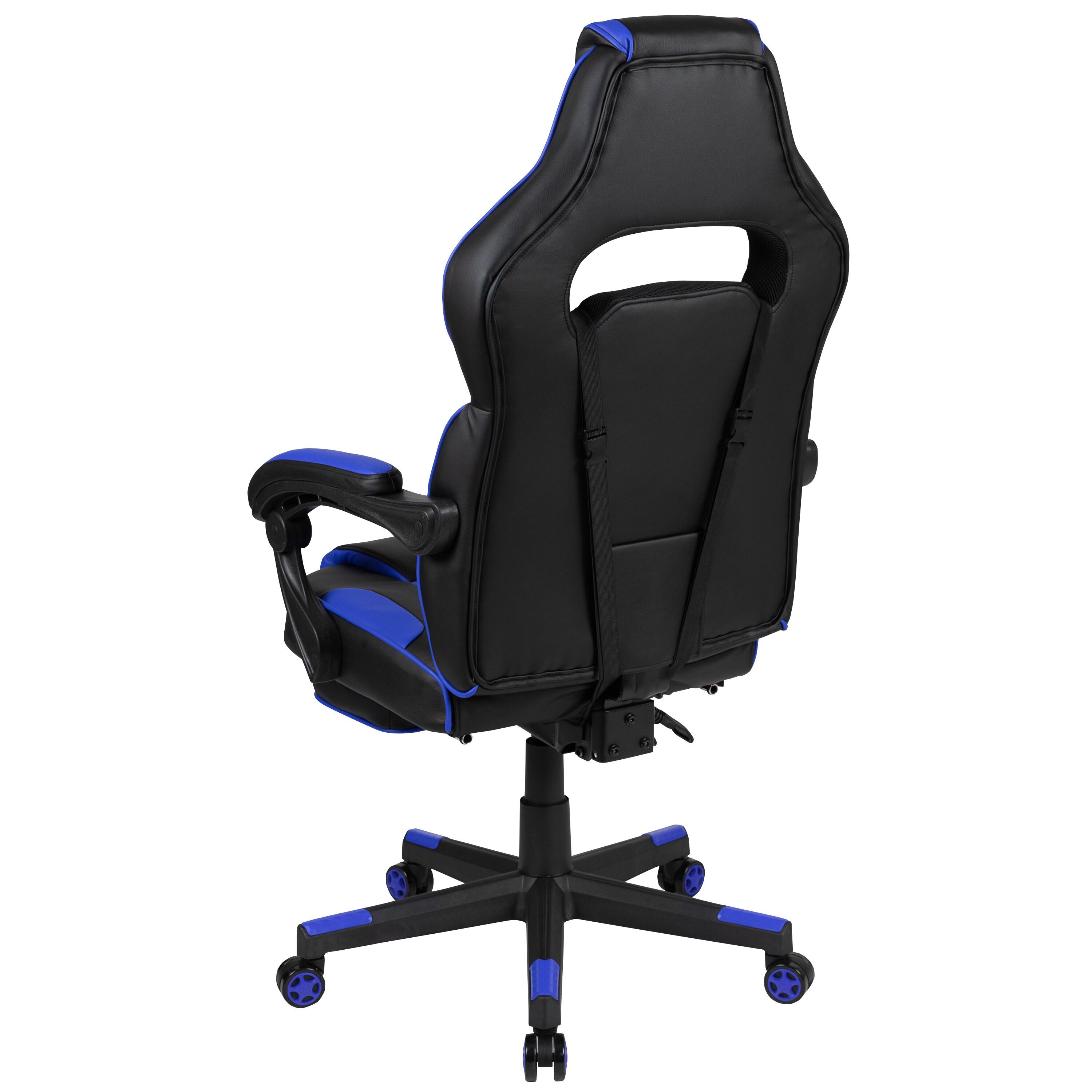 Flash Furniture X40 Gaming Chair Racing Ergonomic Computer Chair with Fully Reclining Back/Arms, Slide-Out Footrest, Massaging Lumbar - Black/Blue