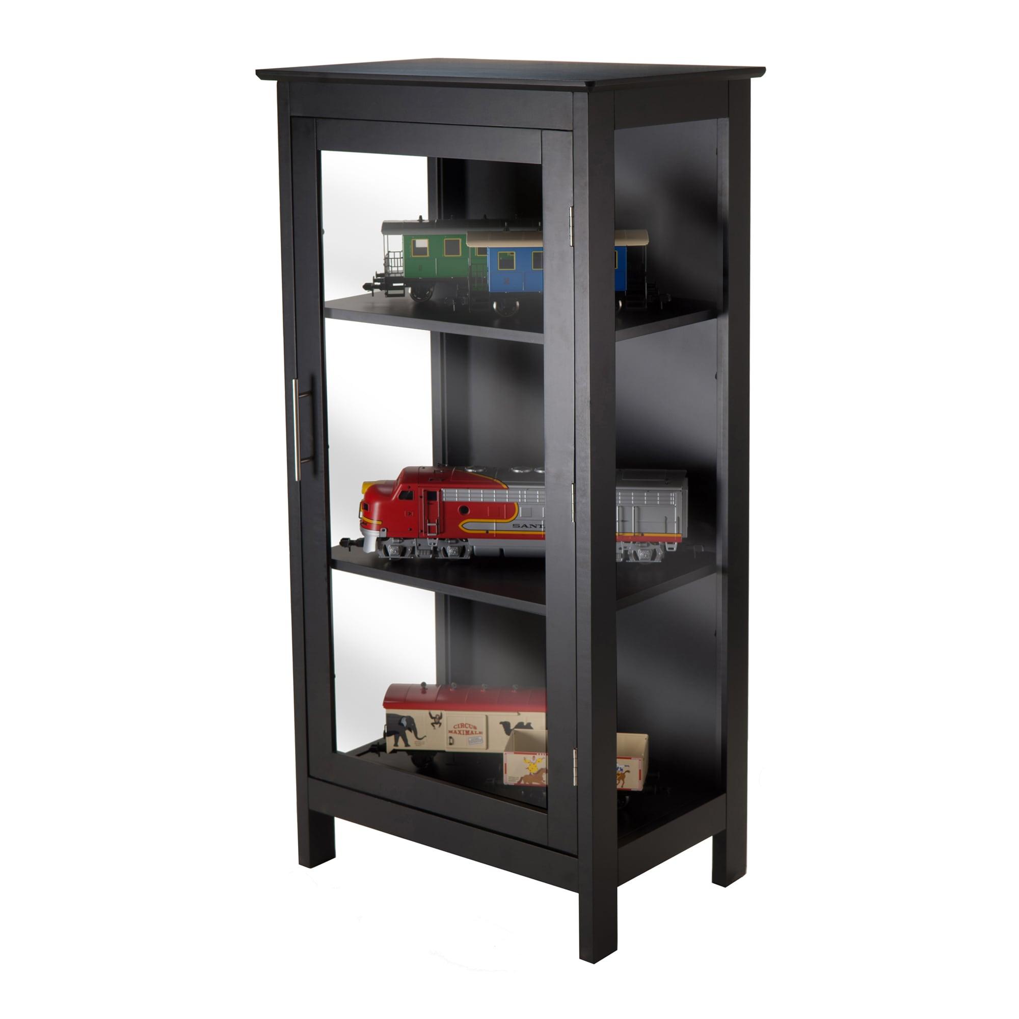 Poppy Display Curio Cabinet with Glass Door Wood/Black - Winsome: Tempered Glass, 3 Fixed Shelves, Metal Handle