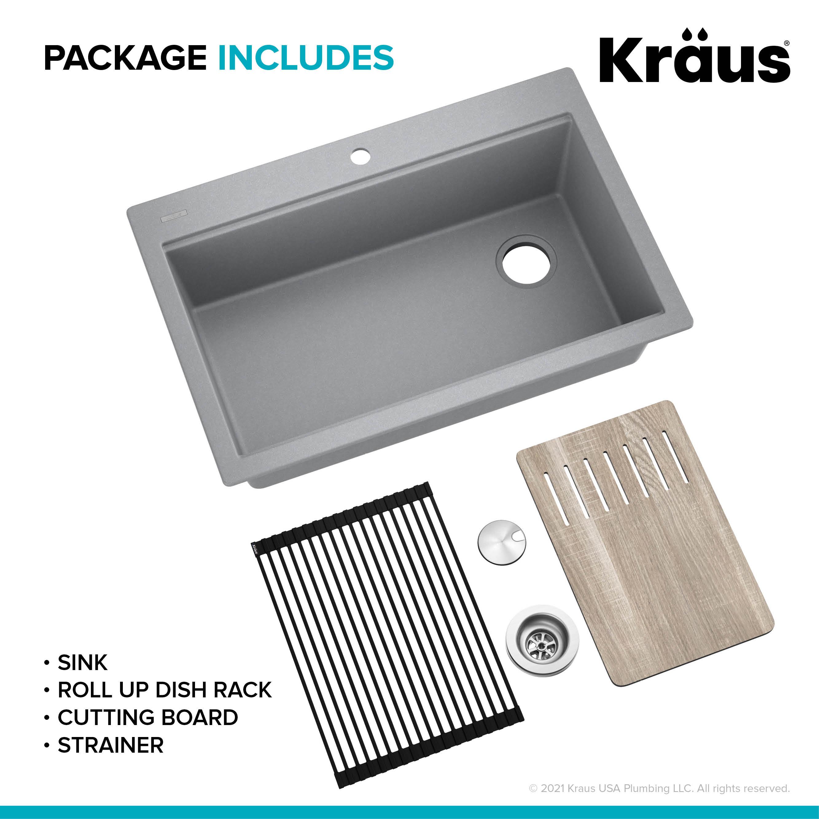 33 in. KRAUS Bellucci Workstation Drop-In Granite Composite Single Bowl Kitchen Sink with Accessories