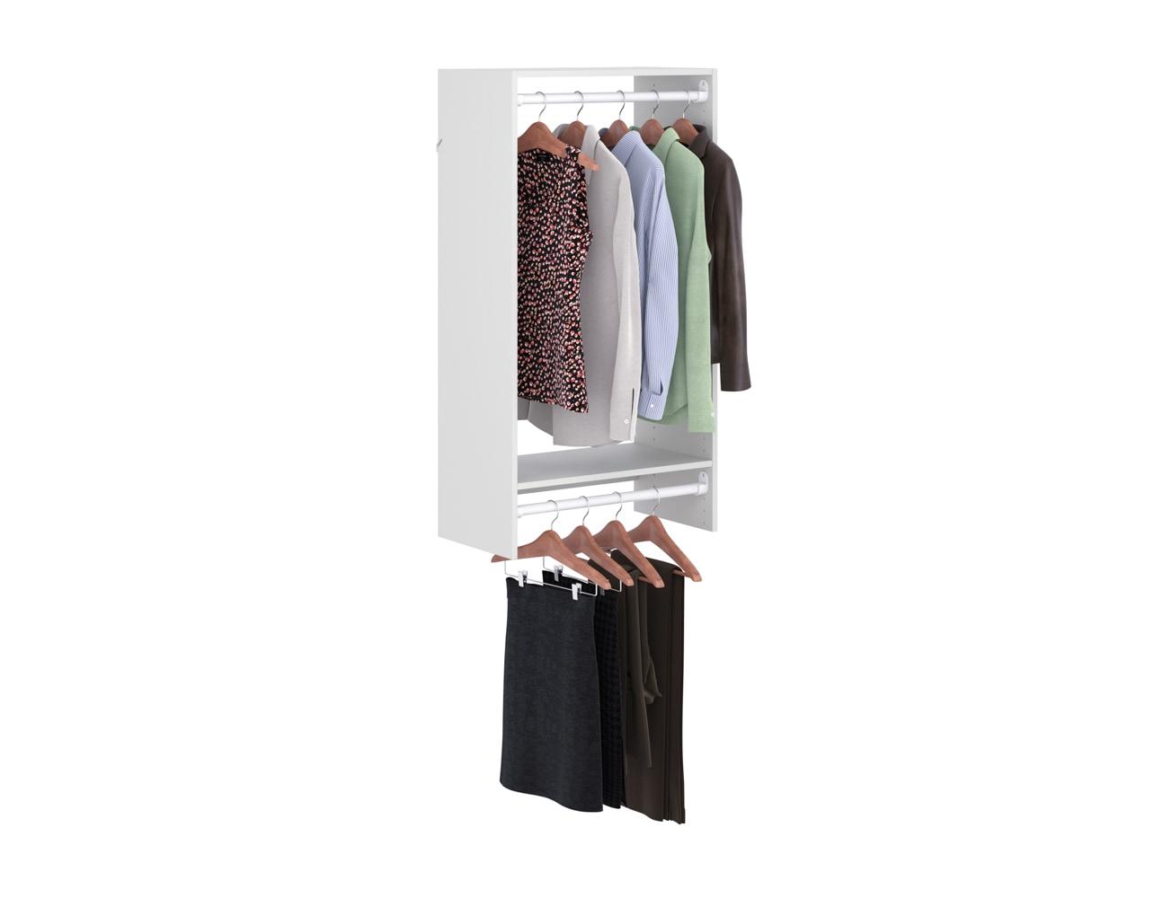 White Composite Wood Double Hanging Closet Organizer with Shelves