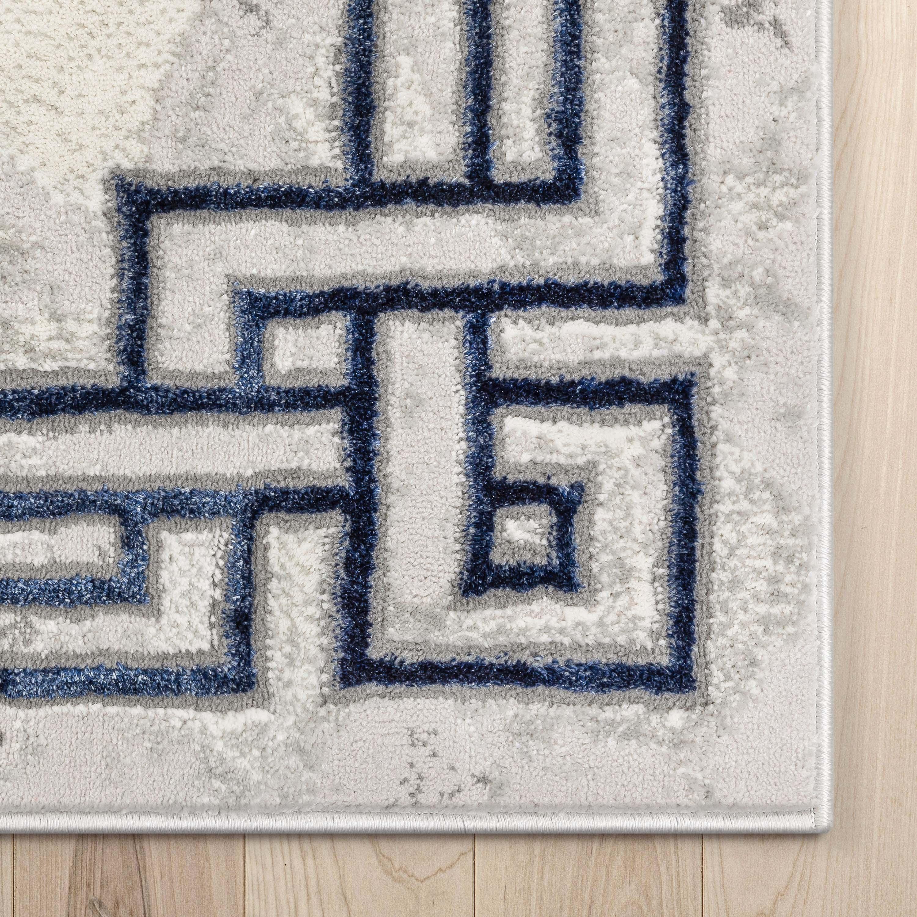 Well Woven Fairmont 3 x 5 (ft) Loomed Polypropylene Blue Rectangular Indoor Abstract Mid-Century Modern Area rug
