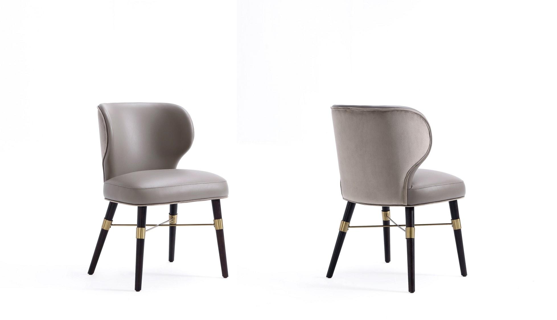 Modern Strine Dining Chair Upholstered in Velvet and Leatherette with Solid Wood Legs in Dark Taupe - Set of 2
