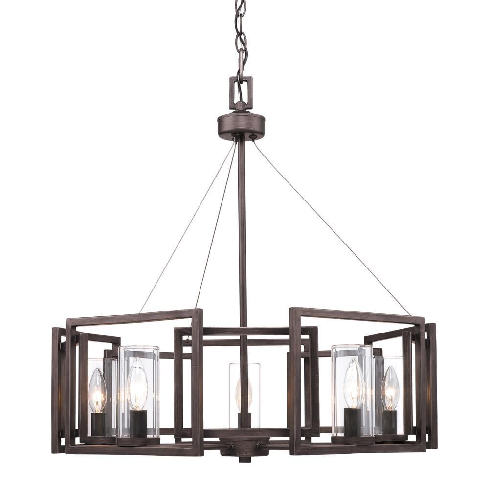 Golden Lighting Marco 5-Light Chandelier in Gunmetal Bronze with Clear Glass
