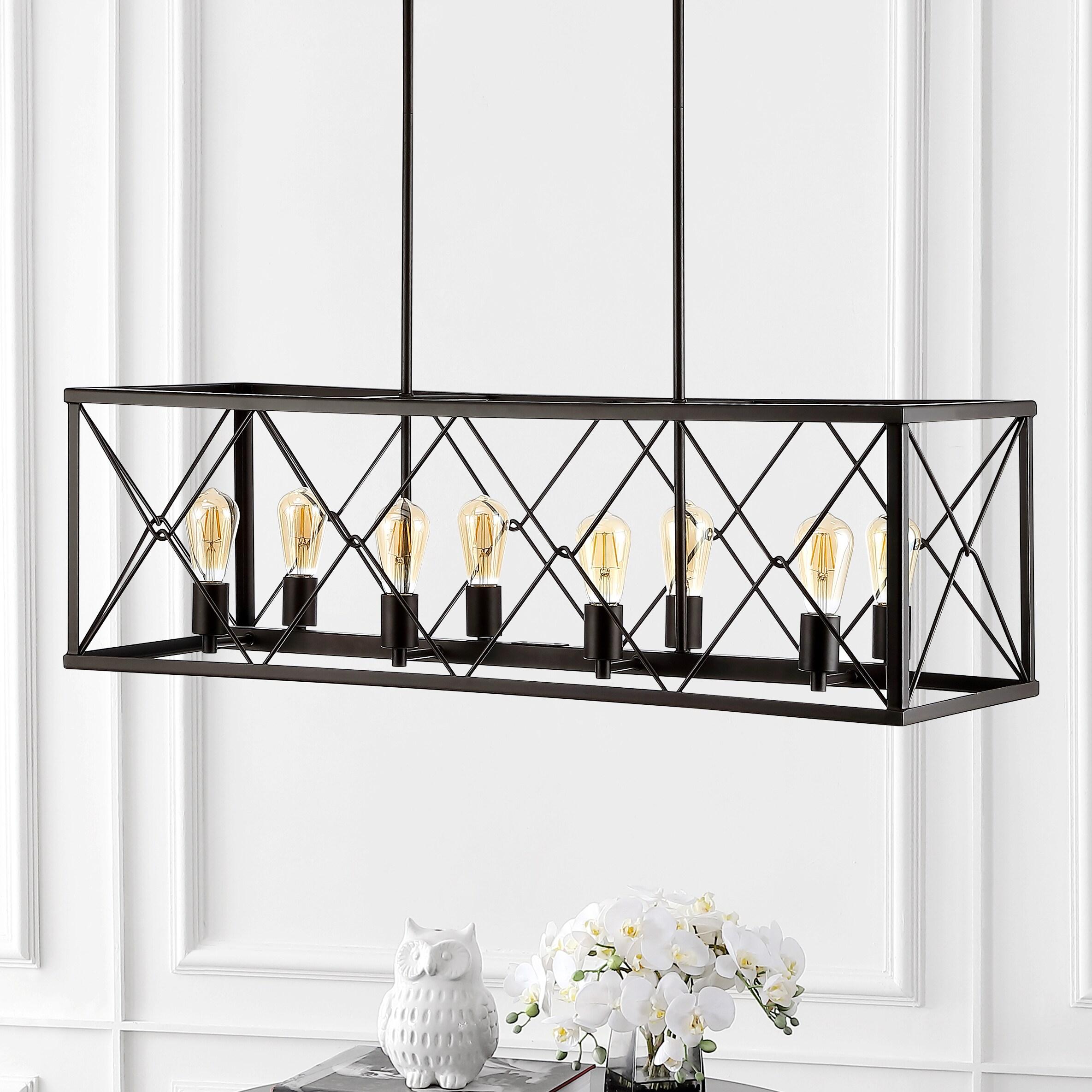 JONATHAN Y Galax 39" 8-Light Adjustable Iron Farmhouse Industrial LED Dimmable Pendant, Oil Rubbed Bronze