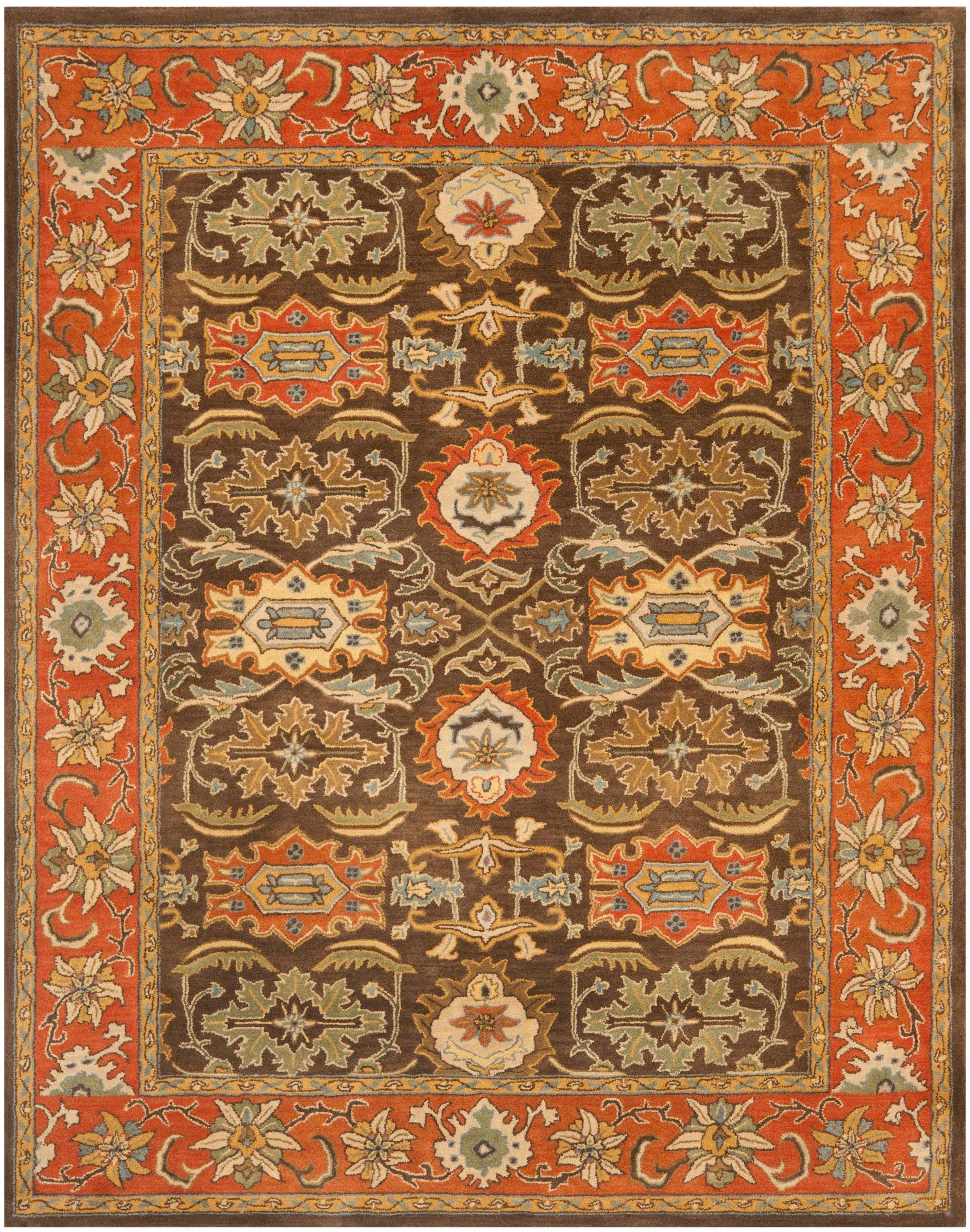 SAFAVIEH Heritage Giles Traditional Wool Area Rug, Chocolate/Tangerine, 4' x 6'