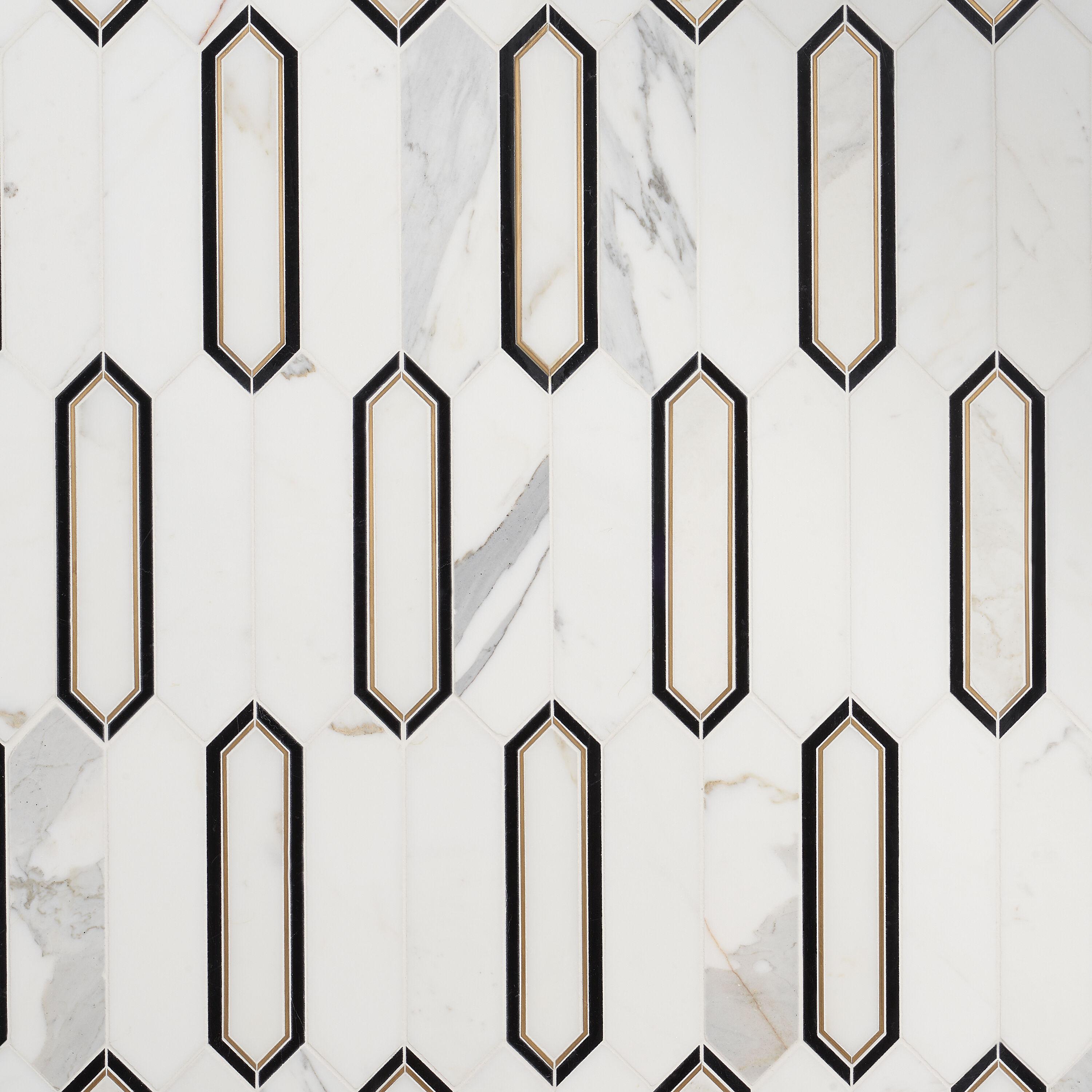 Bond Tile Zip 11.65'' W x 13.62'' L Marble and Brass Mosaic Tile (1.1 Sq. Ft. / Sheet)